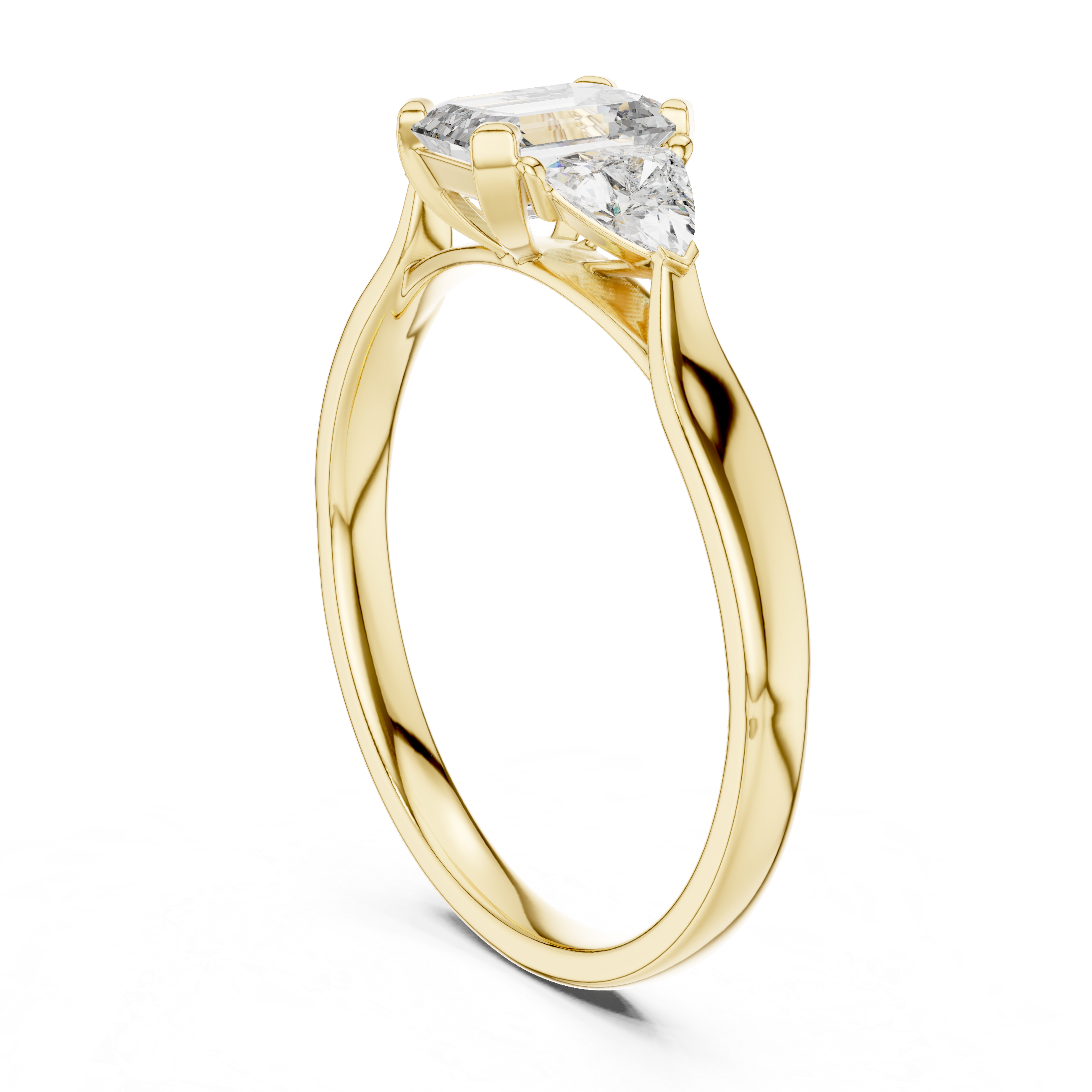 Three-Stone Diamond Ring with Emerald and Trillion Cuts