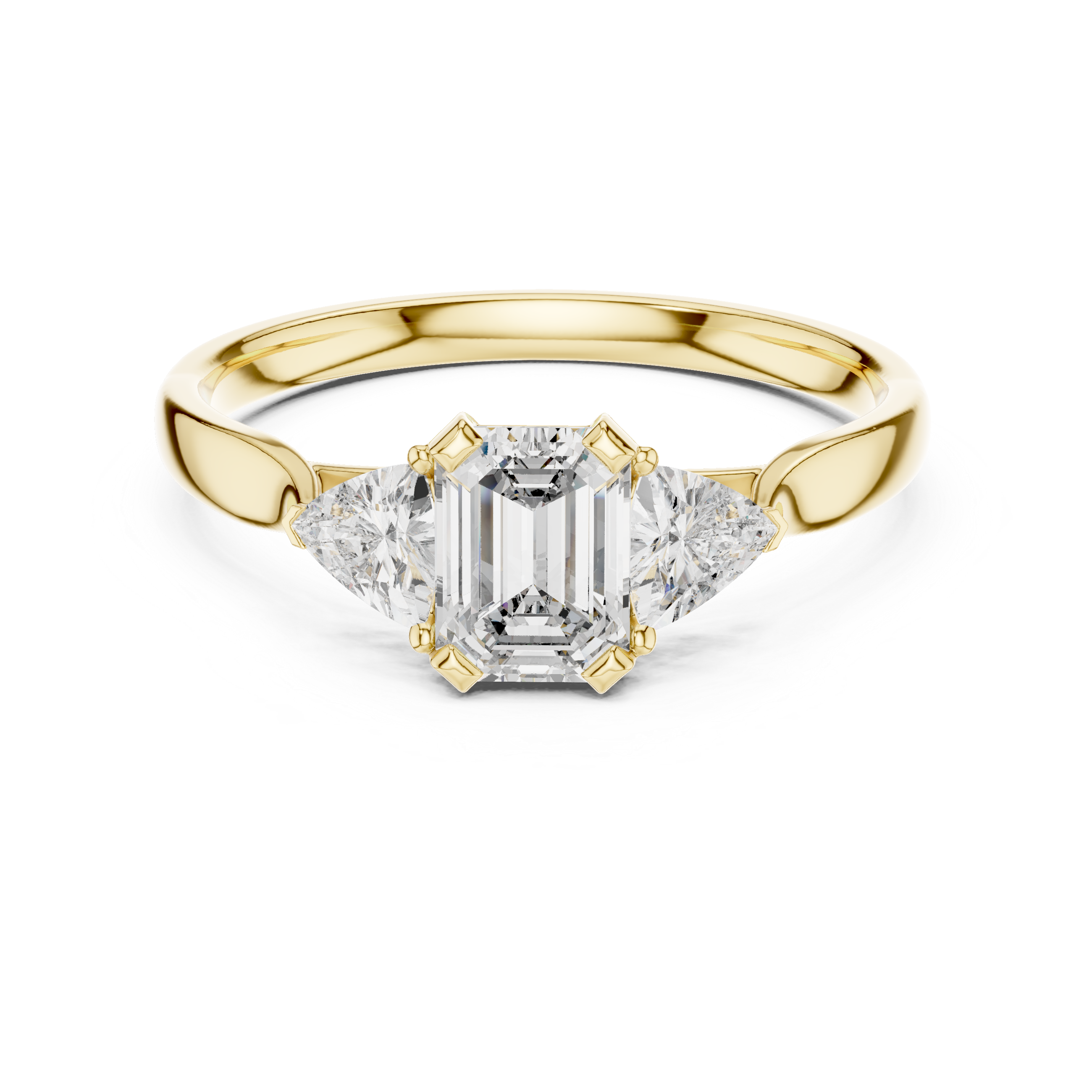 Three-Stone Diamond Ring with Emerald and Trillion Cuts