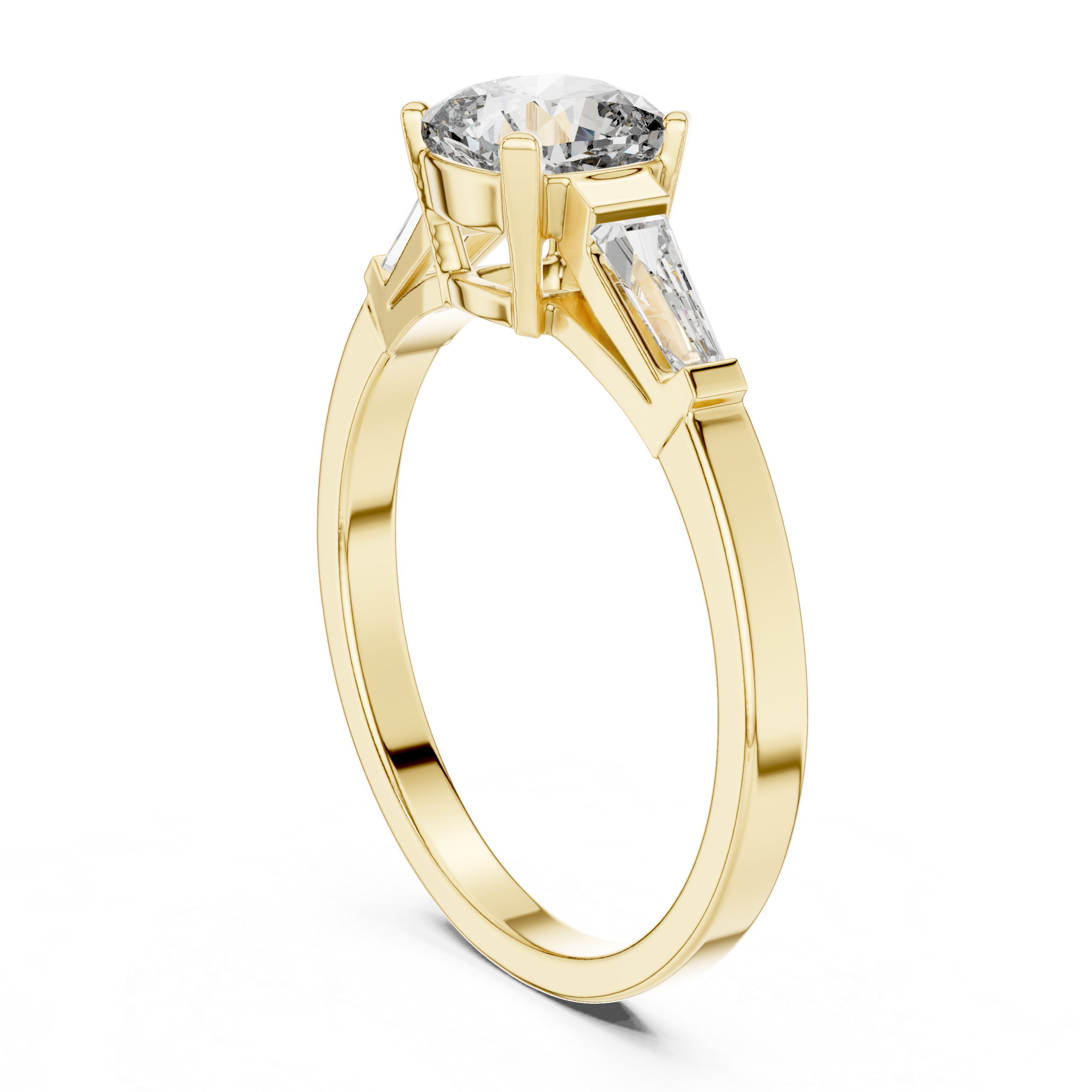 Three-Stone Engagement Ring with Round Brilliant and Tapered Baguette Diamonds