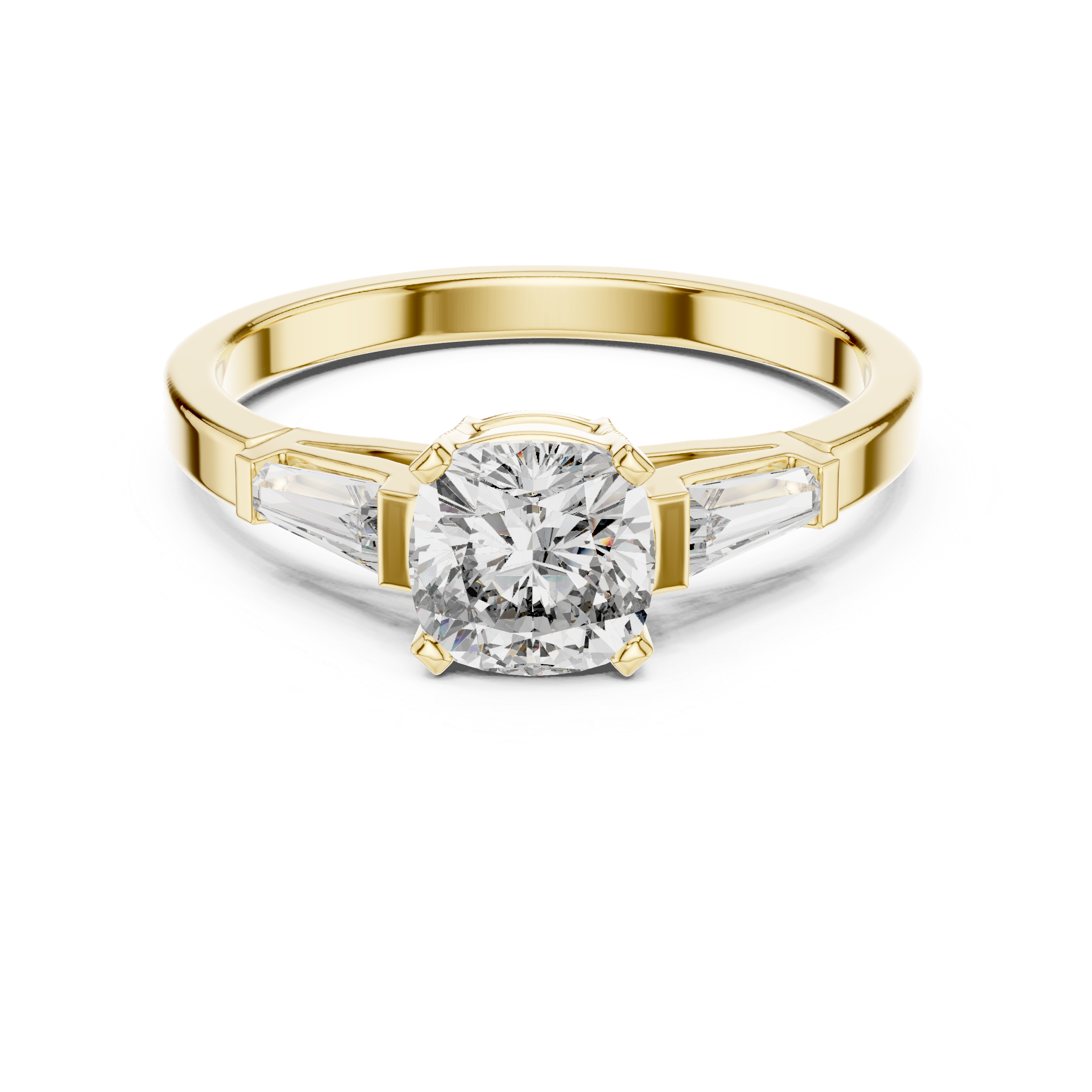 Three-Stone Engagement Ring with Round Brilliant and Tapered Baguette Diamonds