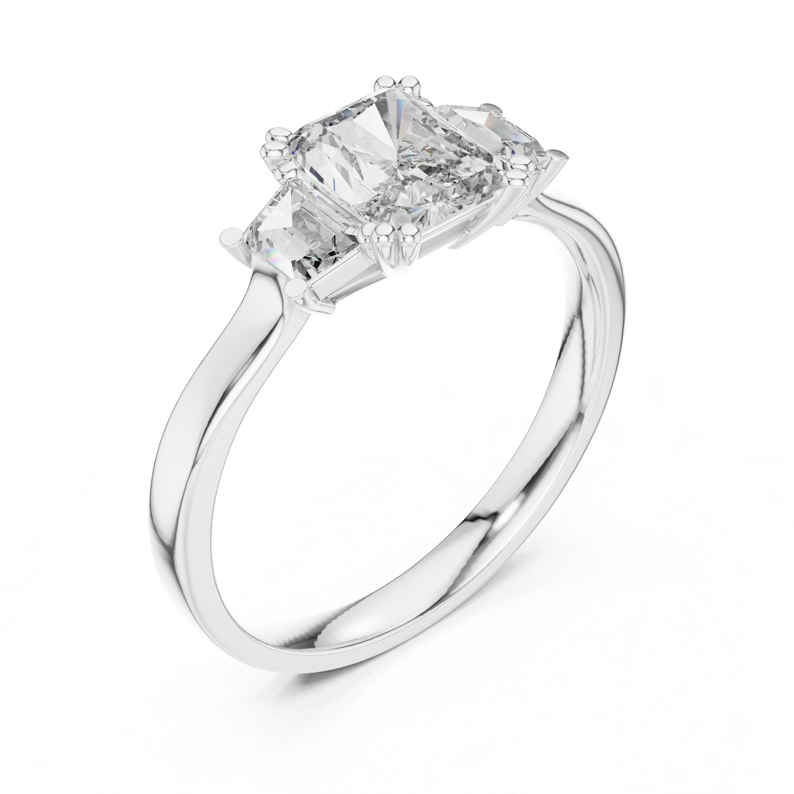 Engagement Ring with Emerald-Cut Center and Asscher Side Diamonds