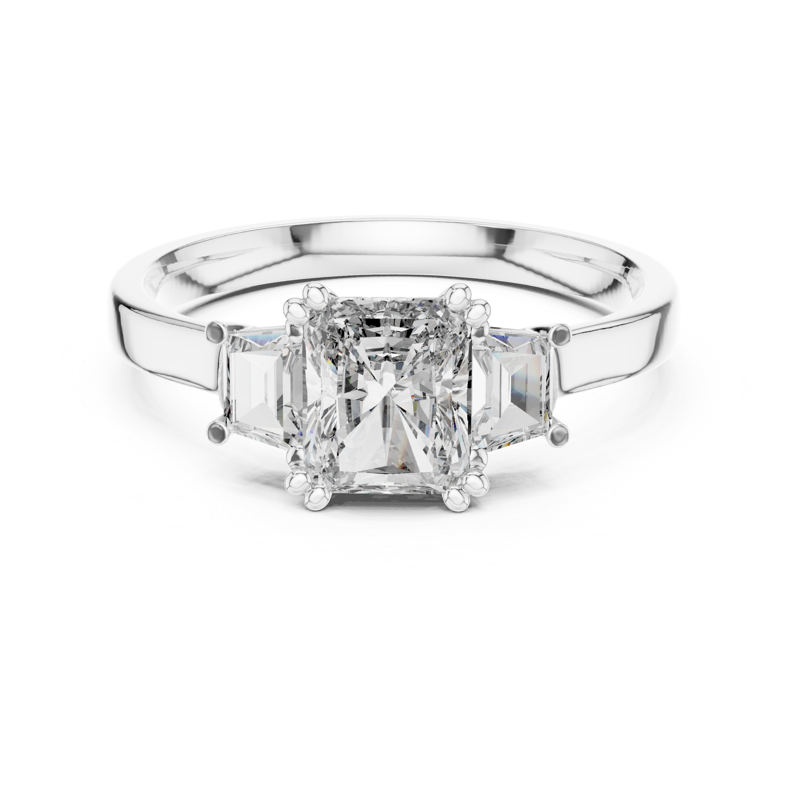 Engagement Ring with Emerald-Cut Center and Asscher Side Diamonds