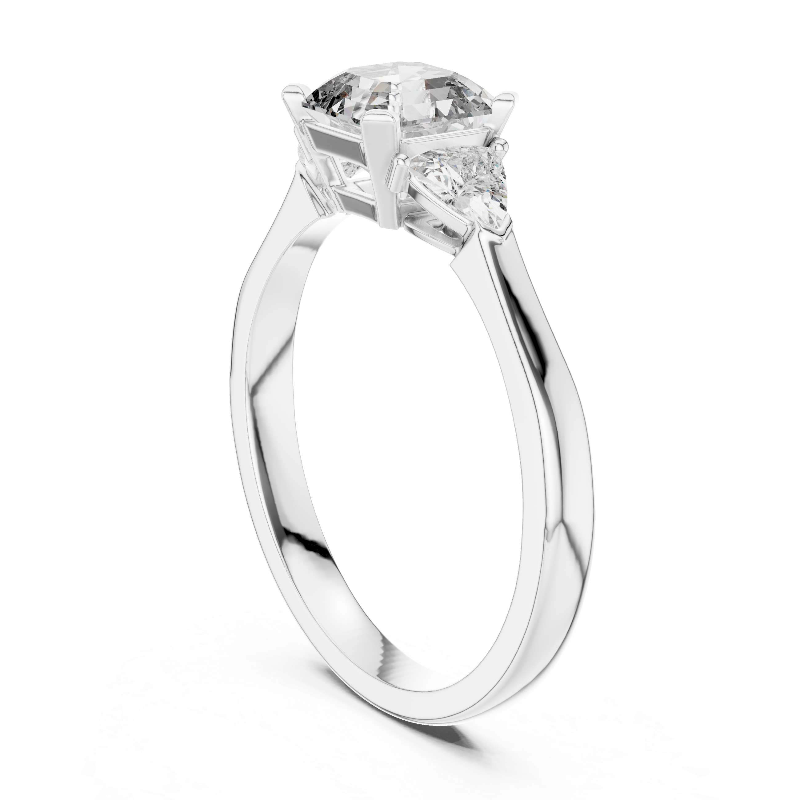 Enchanting Trio: Radiant-Cut Diamond Flanked by Pear Accents