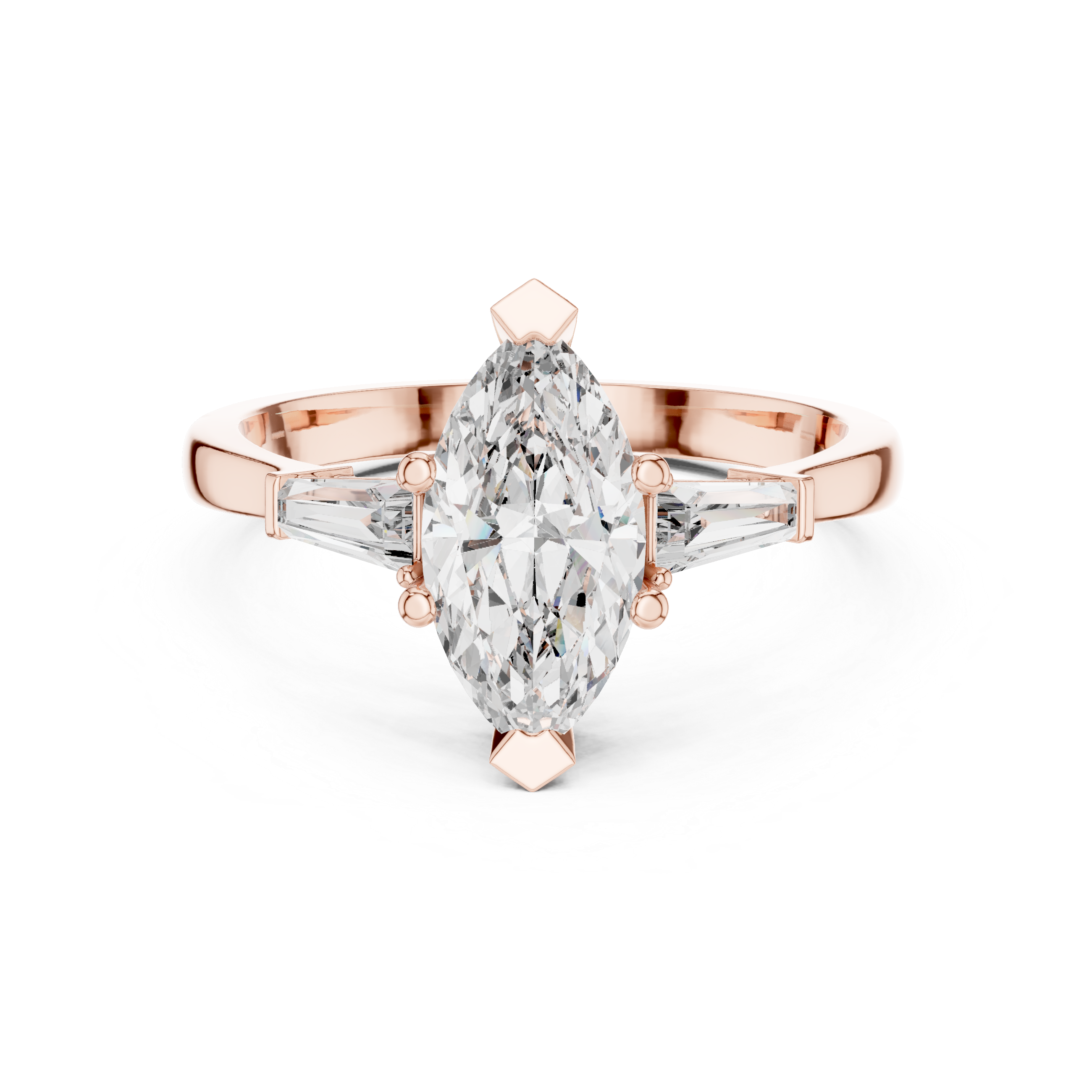 Marquise-Cut Diamond Engagement Ring with Trapezoid Side Stones