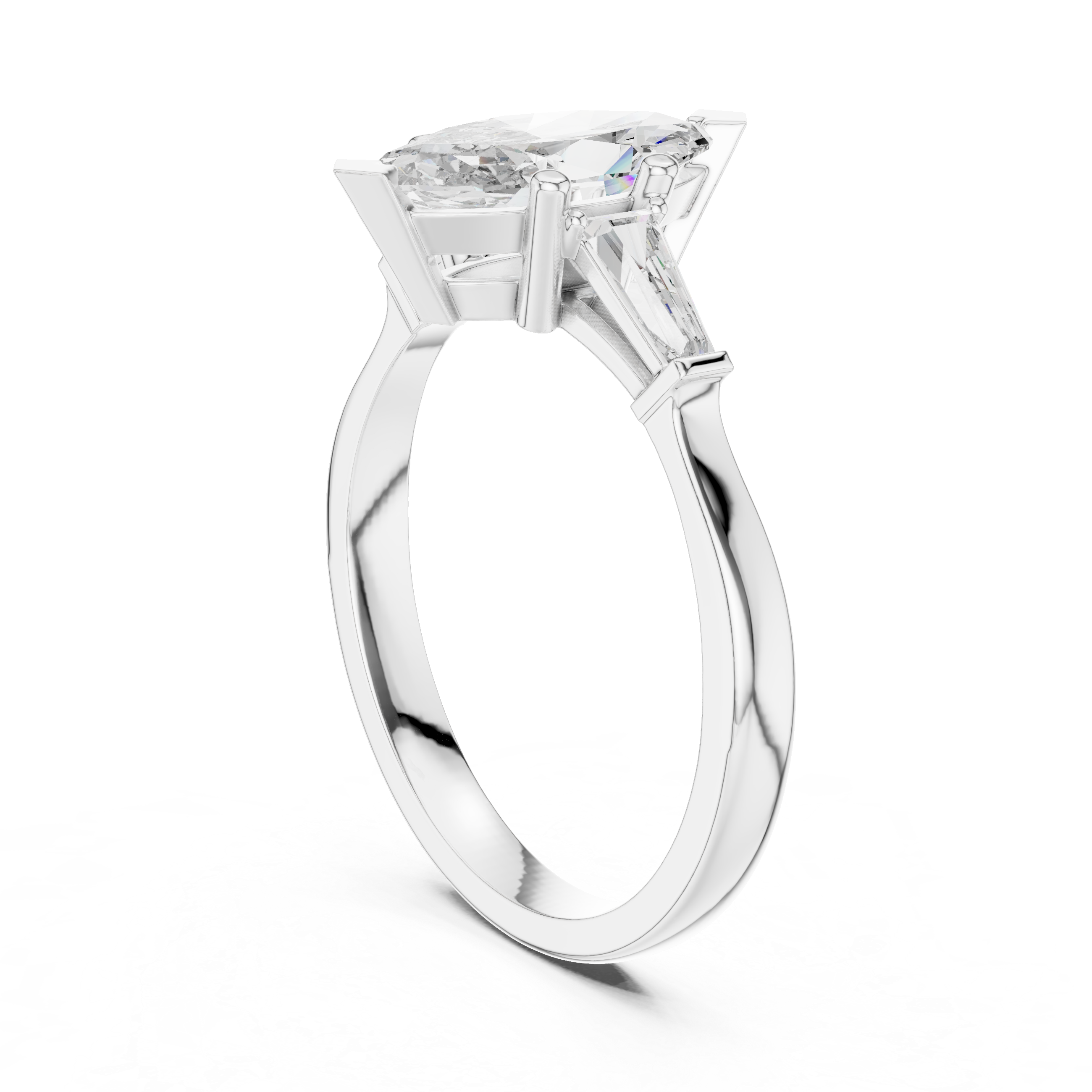 Marquise-Cut Diamond Engagement Ring with Trapezoid Side Stones