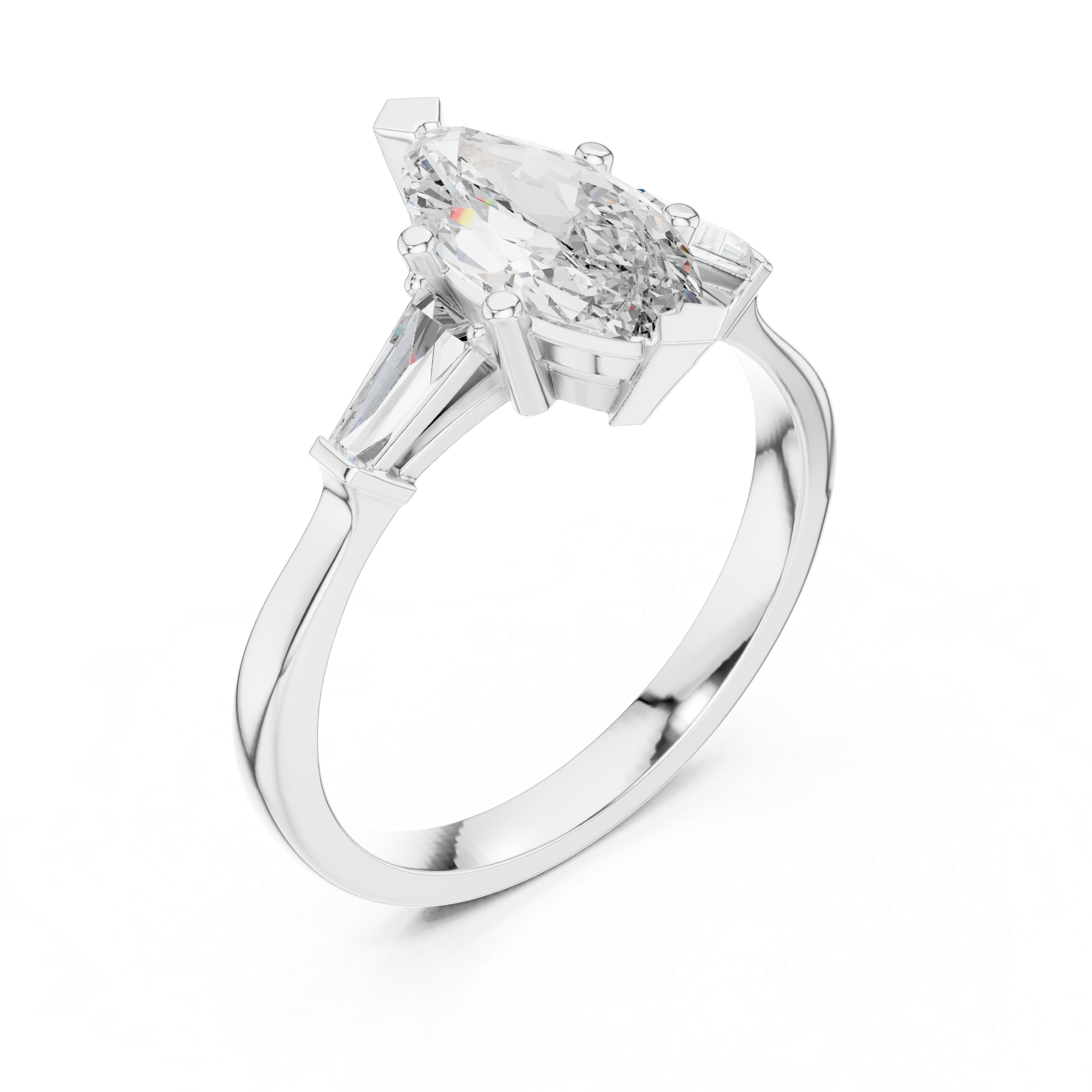 Marquise-Cut Diamond Engagement Ring with Trapezoid Side Stones