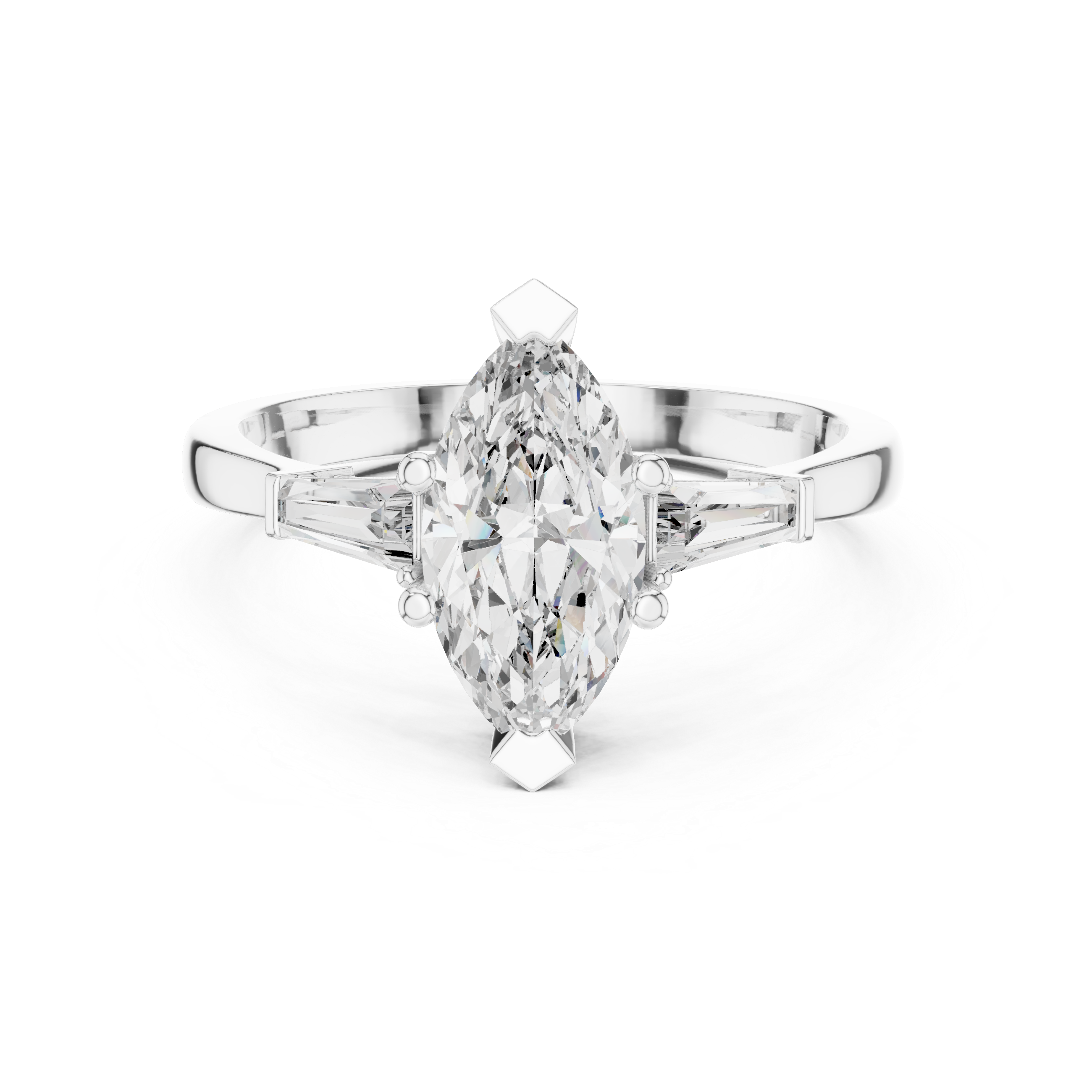 Marquise-Cut Diamond Engagement Ring with Trapezoid Side Stones