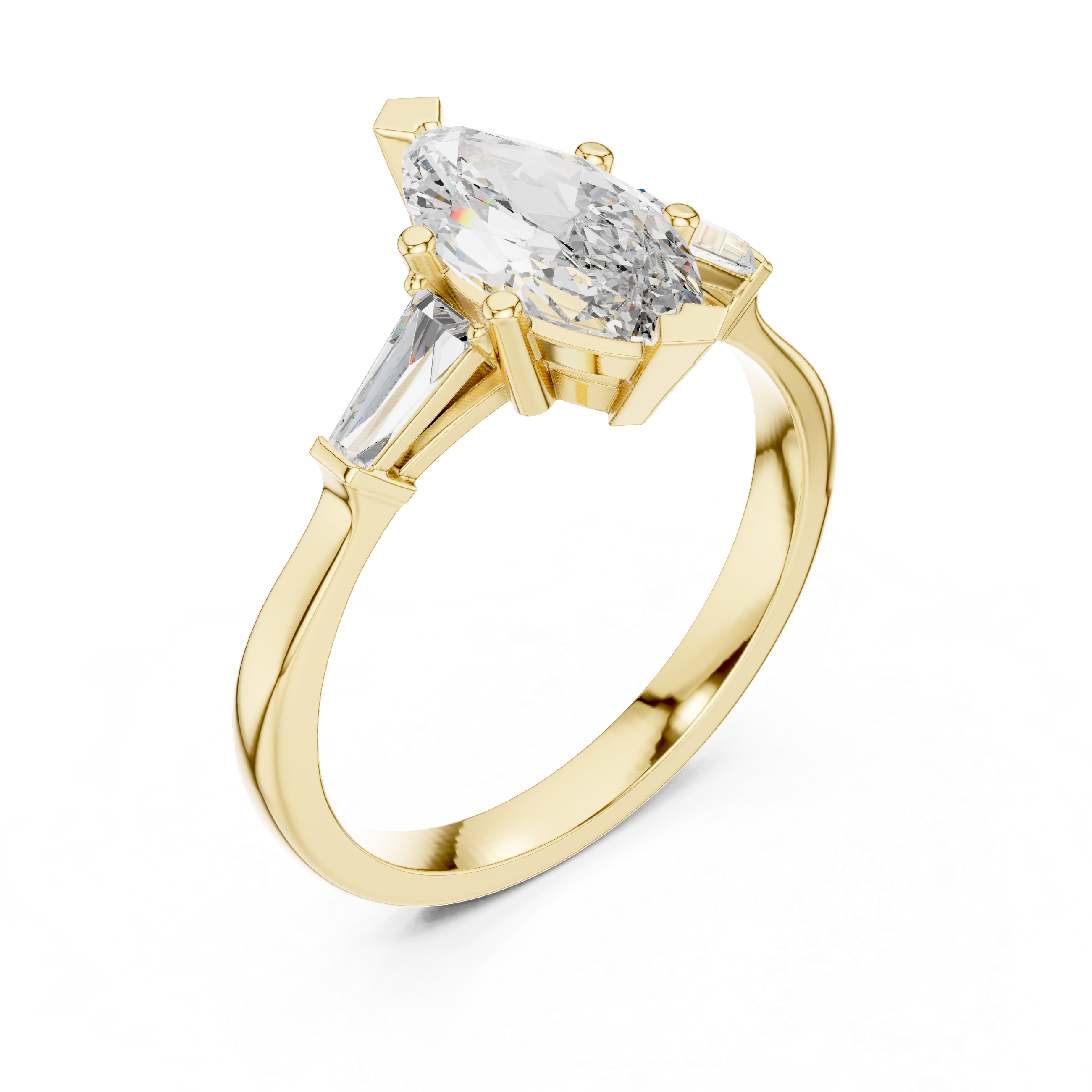 Marquise-Cut Diamond Engagement Ring with Trapezoid Side Stones