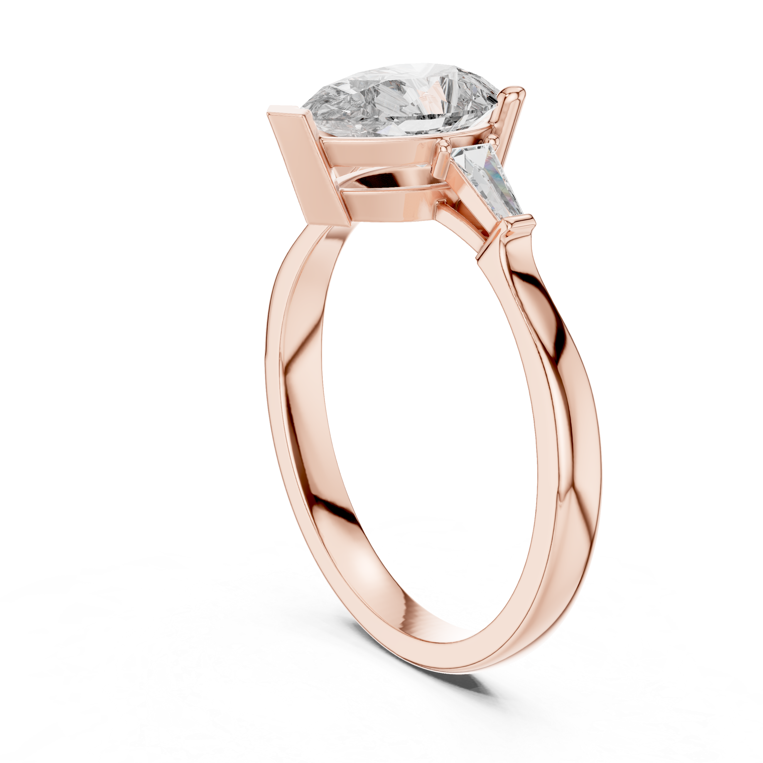 Pear-Cut Diamond with Trapezoid Side Stones
