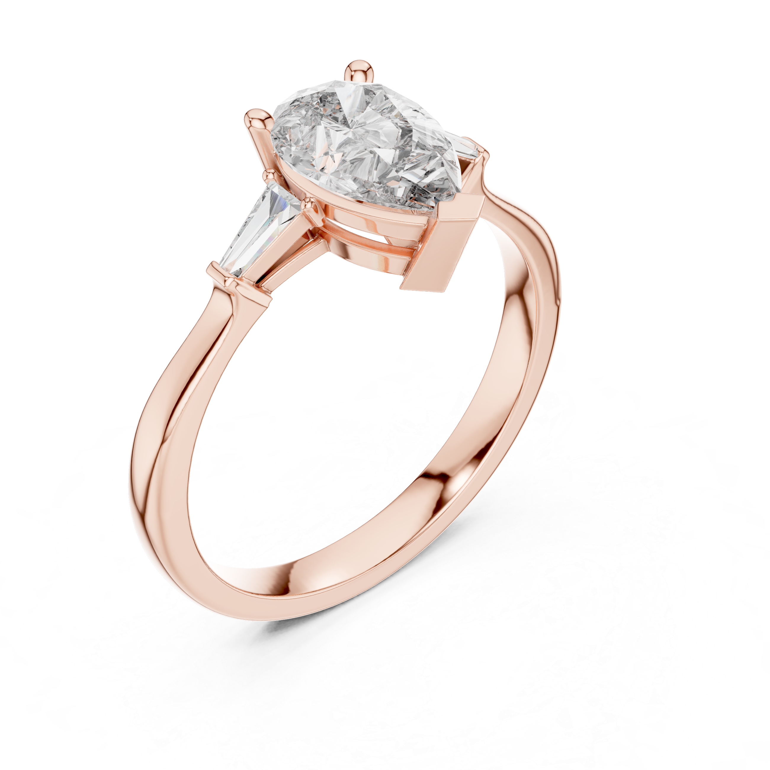 Pear-Cut Diamond with Trapezoid Side Stones