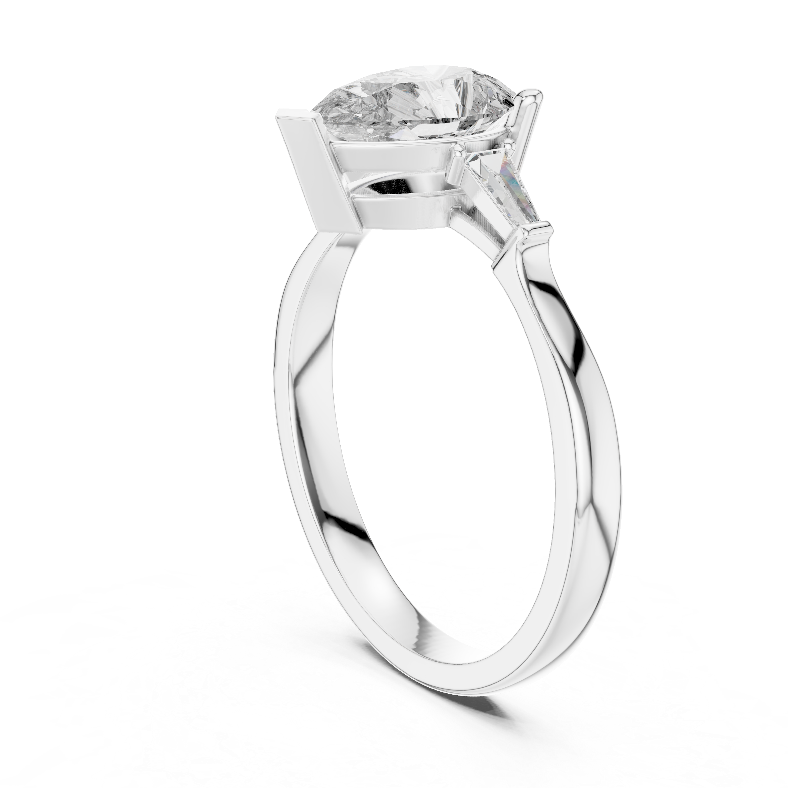 Pear-Cut Diamond with Trapezoid Side Stones