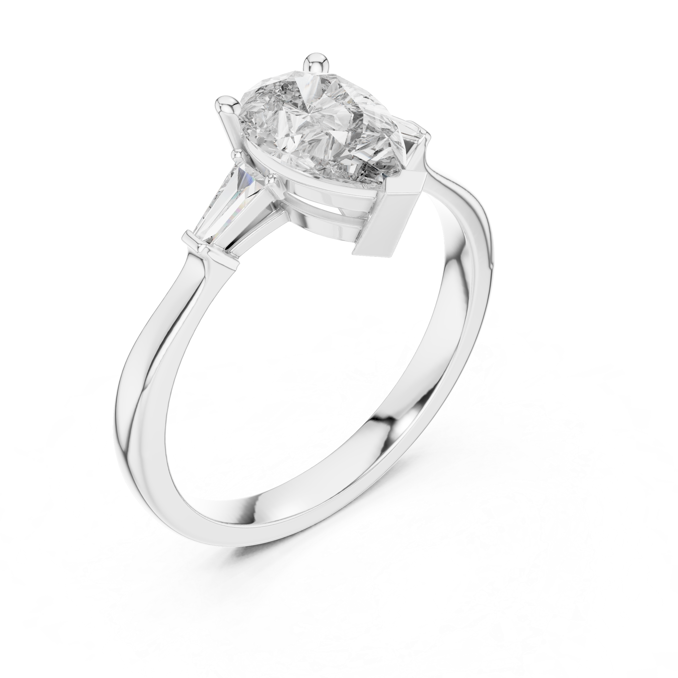 Pear-Cut Diamond with Trapezoid Side Stones