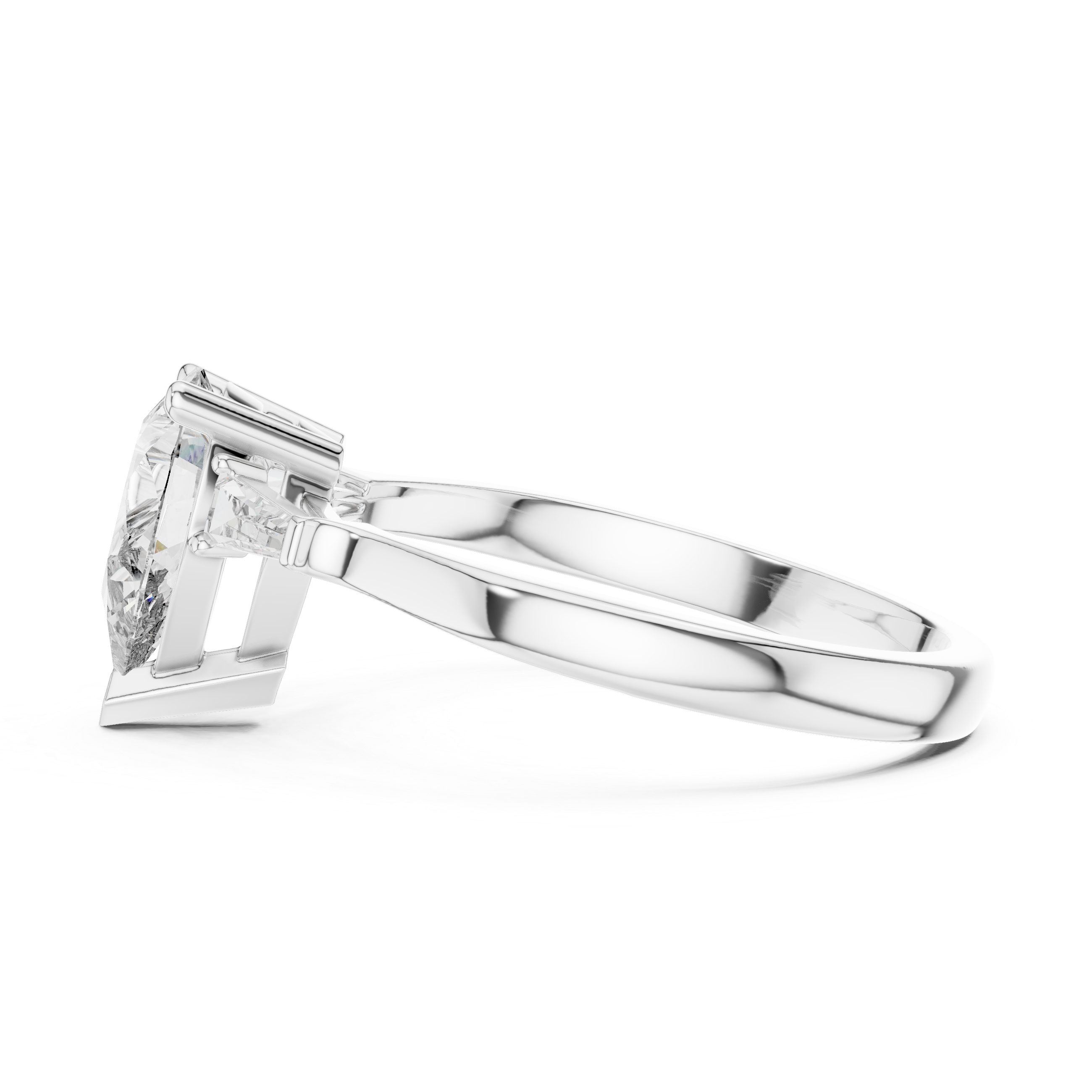 Pear-Cut Diamond with Trapezoid Side Stones
