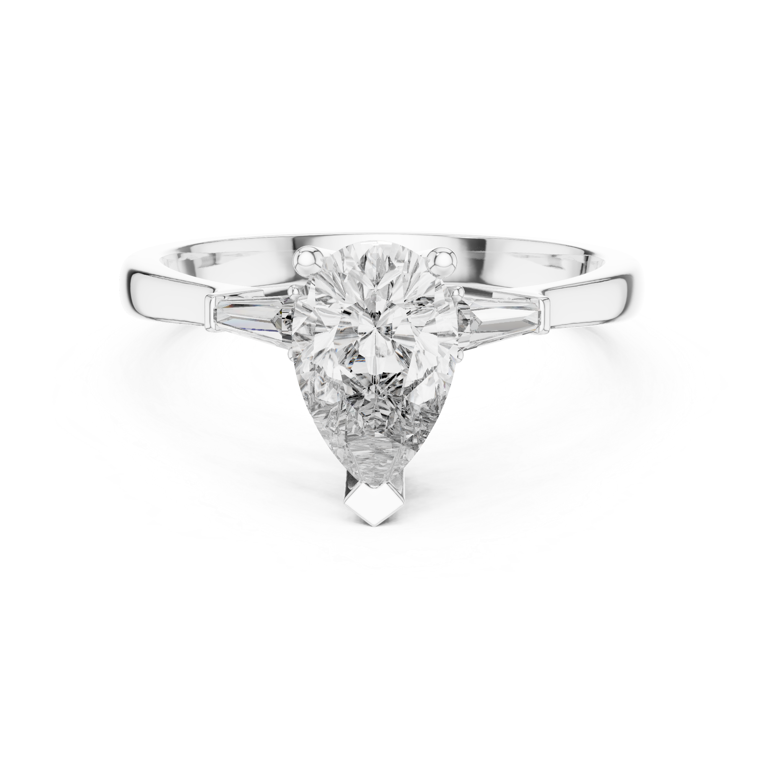 Pear-Cut Diamond with Trapezoid Side Stones