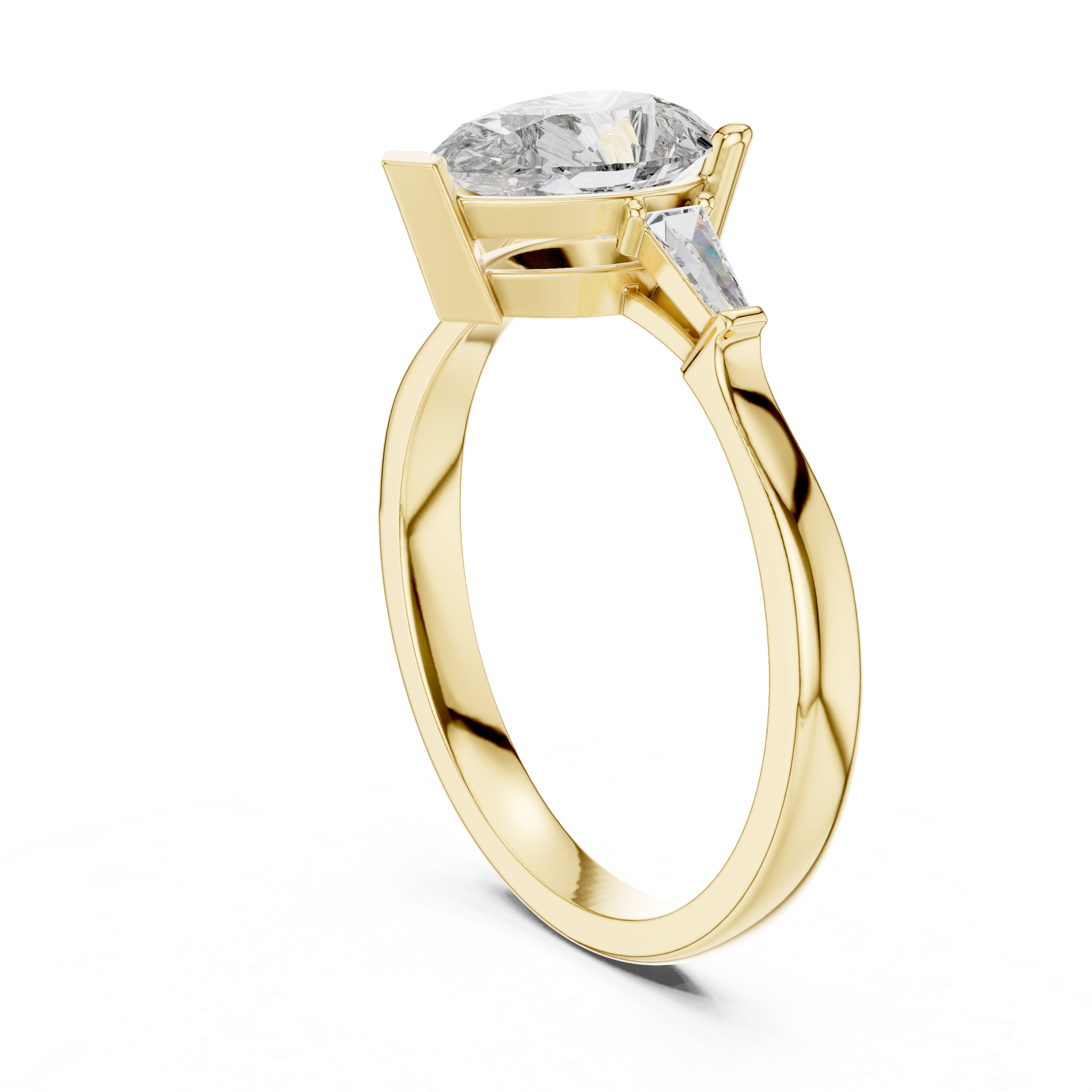 Pear-Cut Diamond with Trapezoid Side Stones