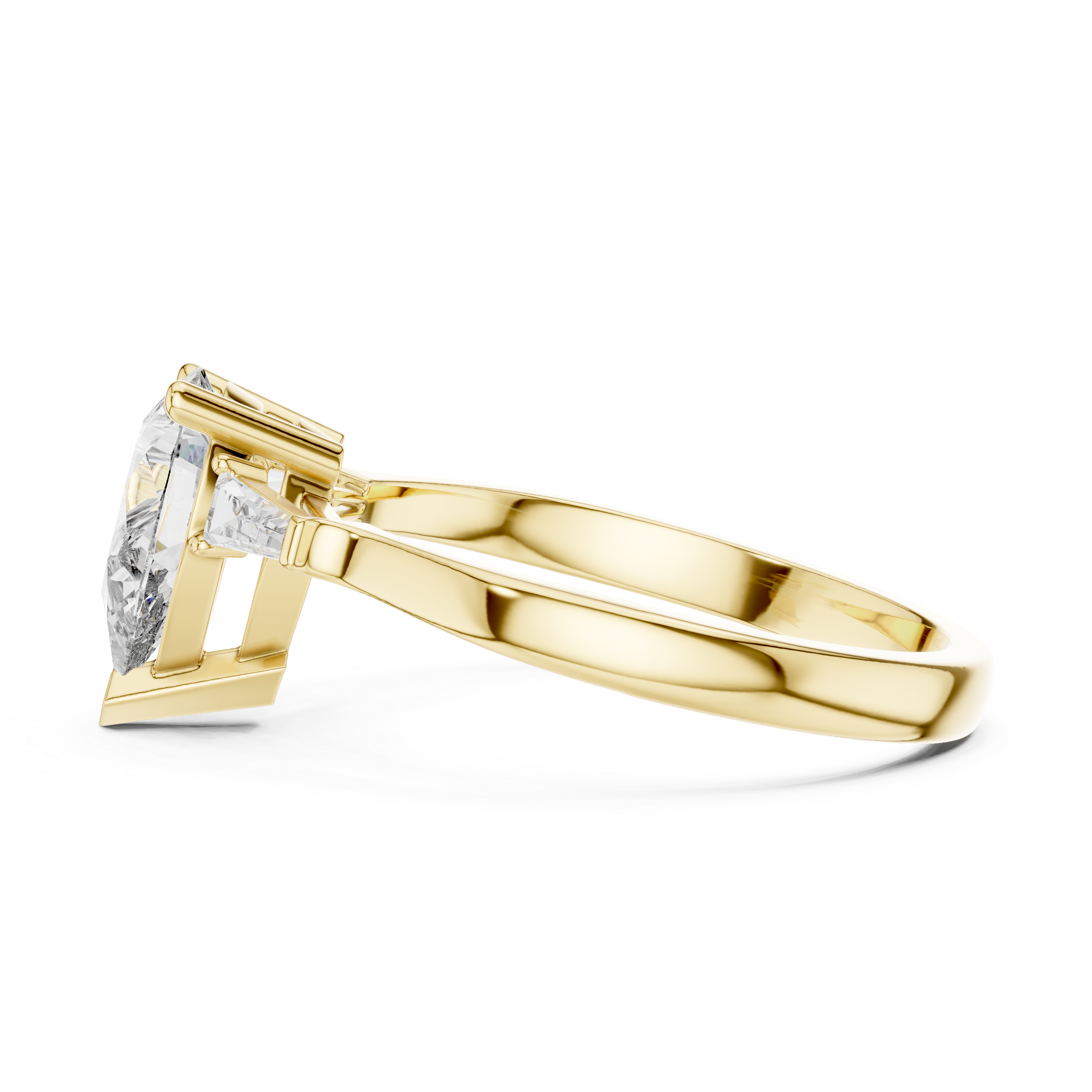 Pear-Cut Diamond with Trapezoid Side Stones