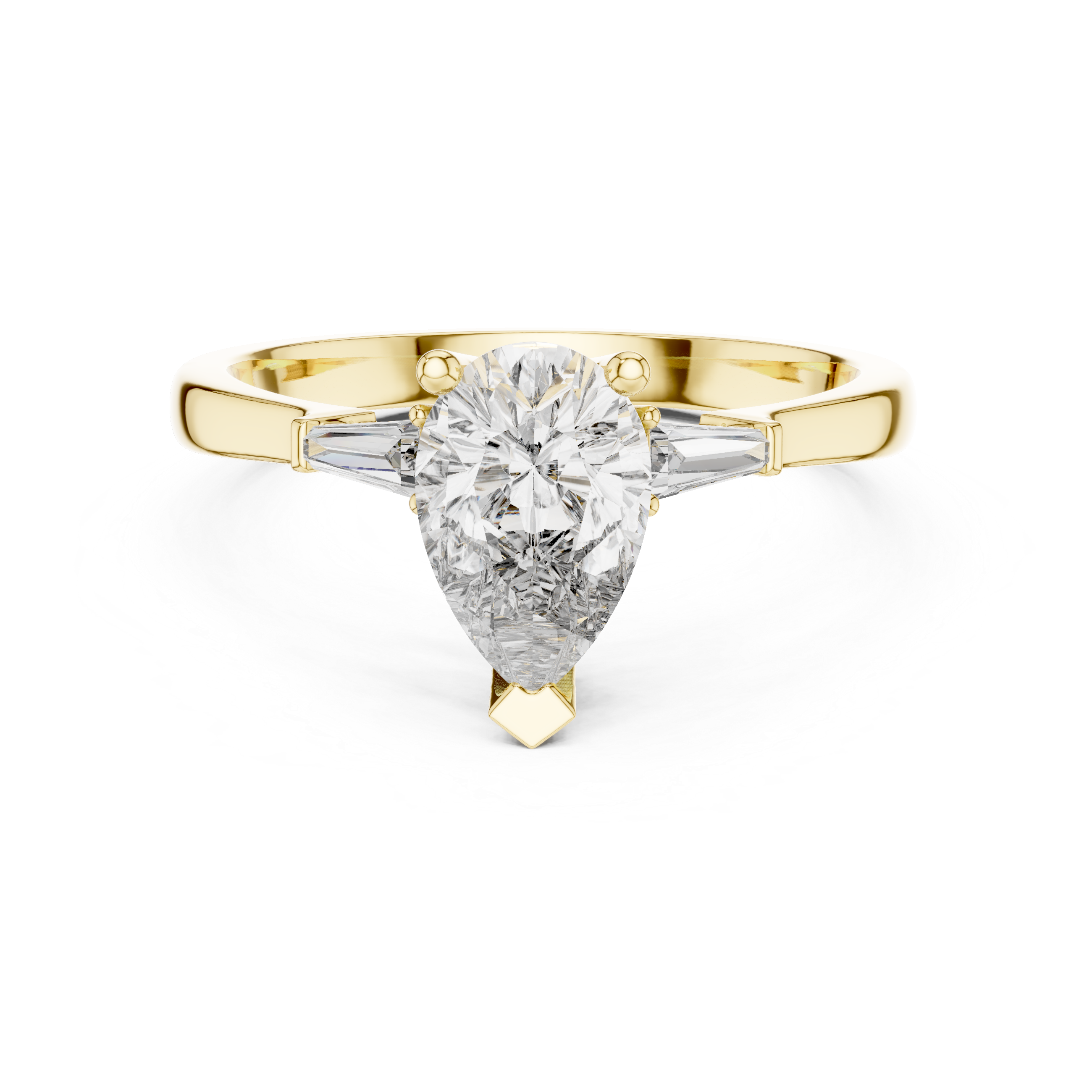 Pear-Cut Diamond with Trapezoid Side Stones