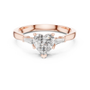 Heart Diamond Ring with Geometric Trapezoid Side Stones