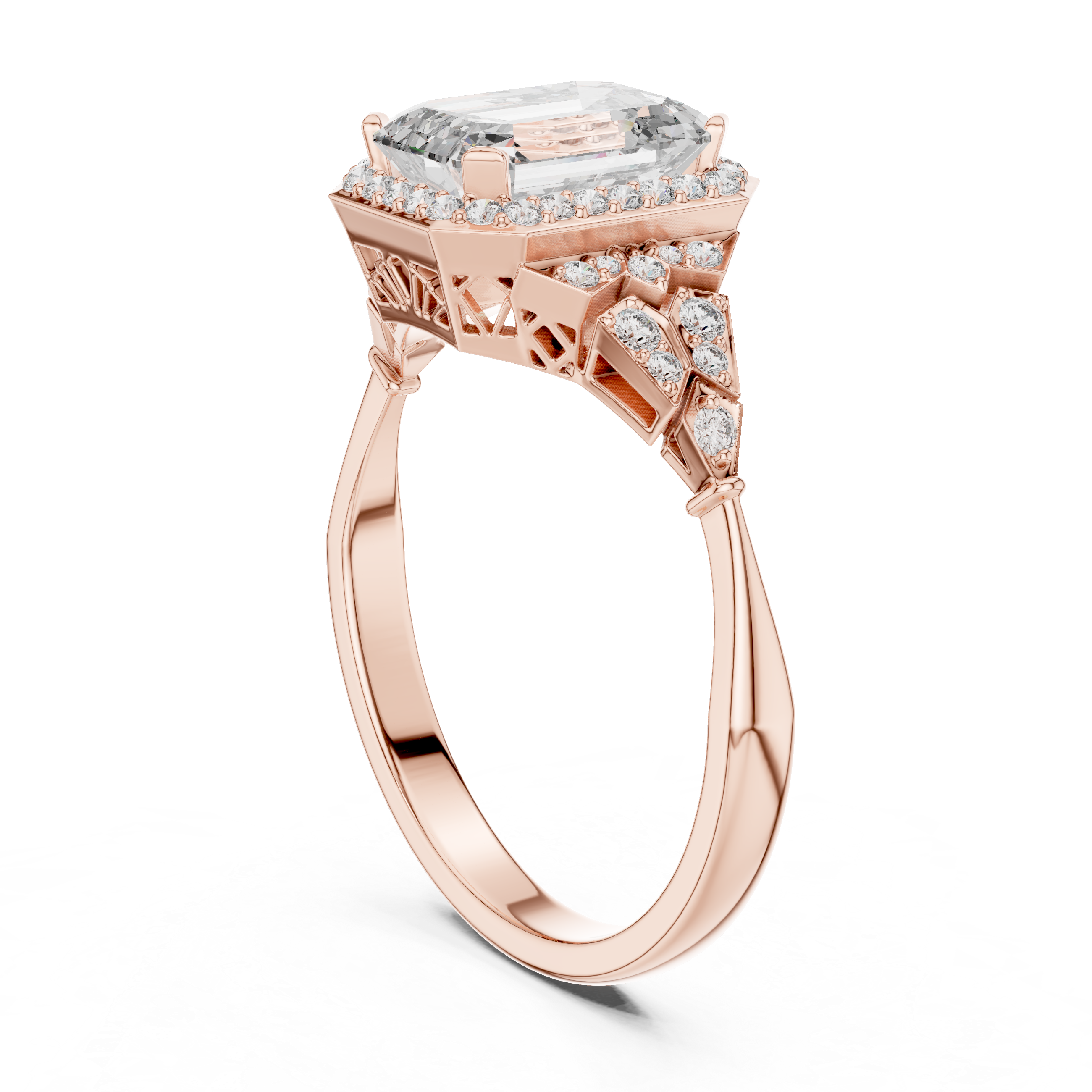 Emerald Cut Halo Diamond Ring