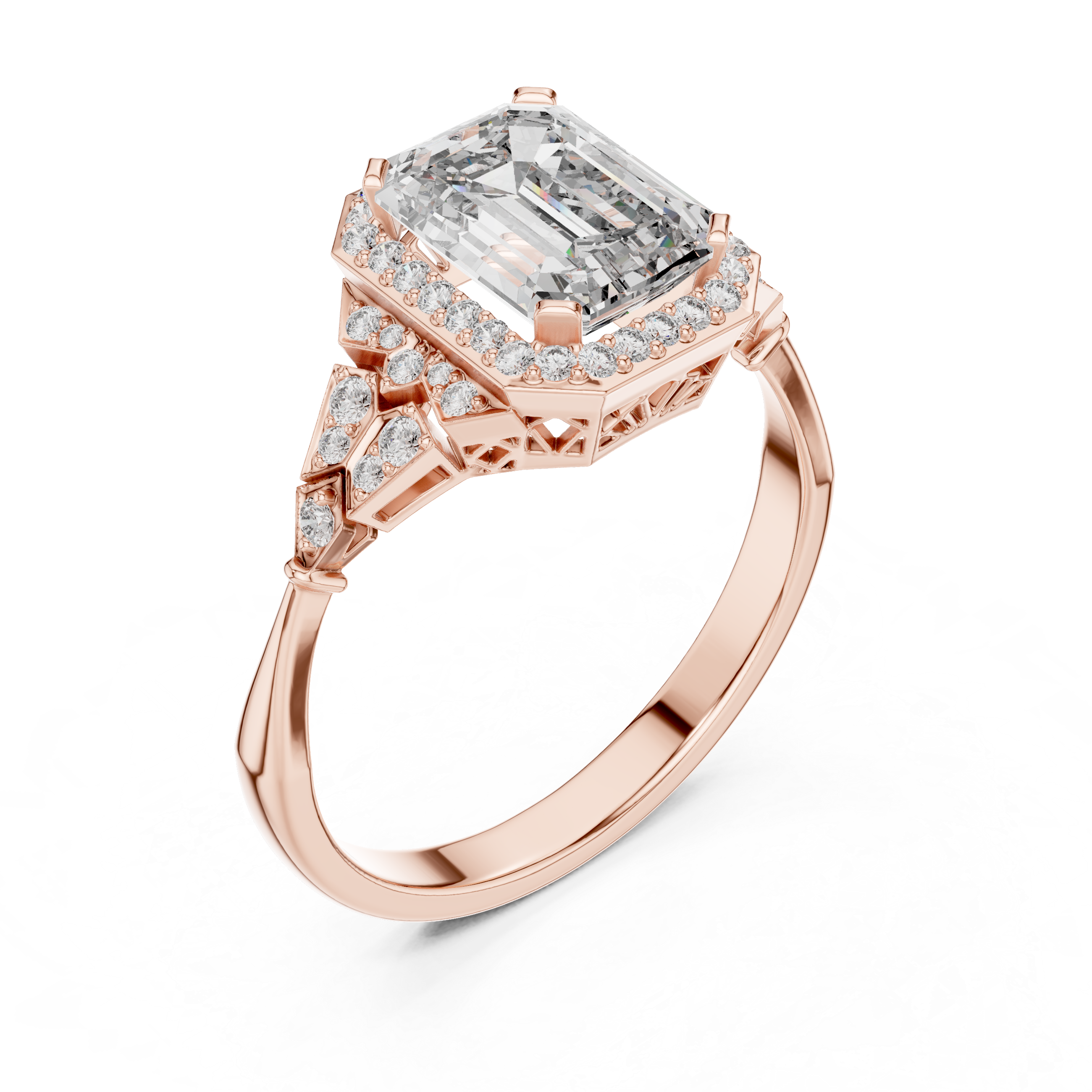 Emerald Cut Halo Diamond Ring