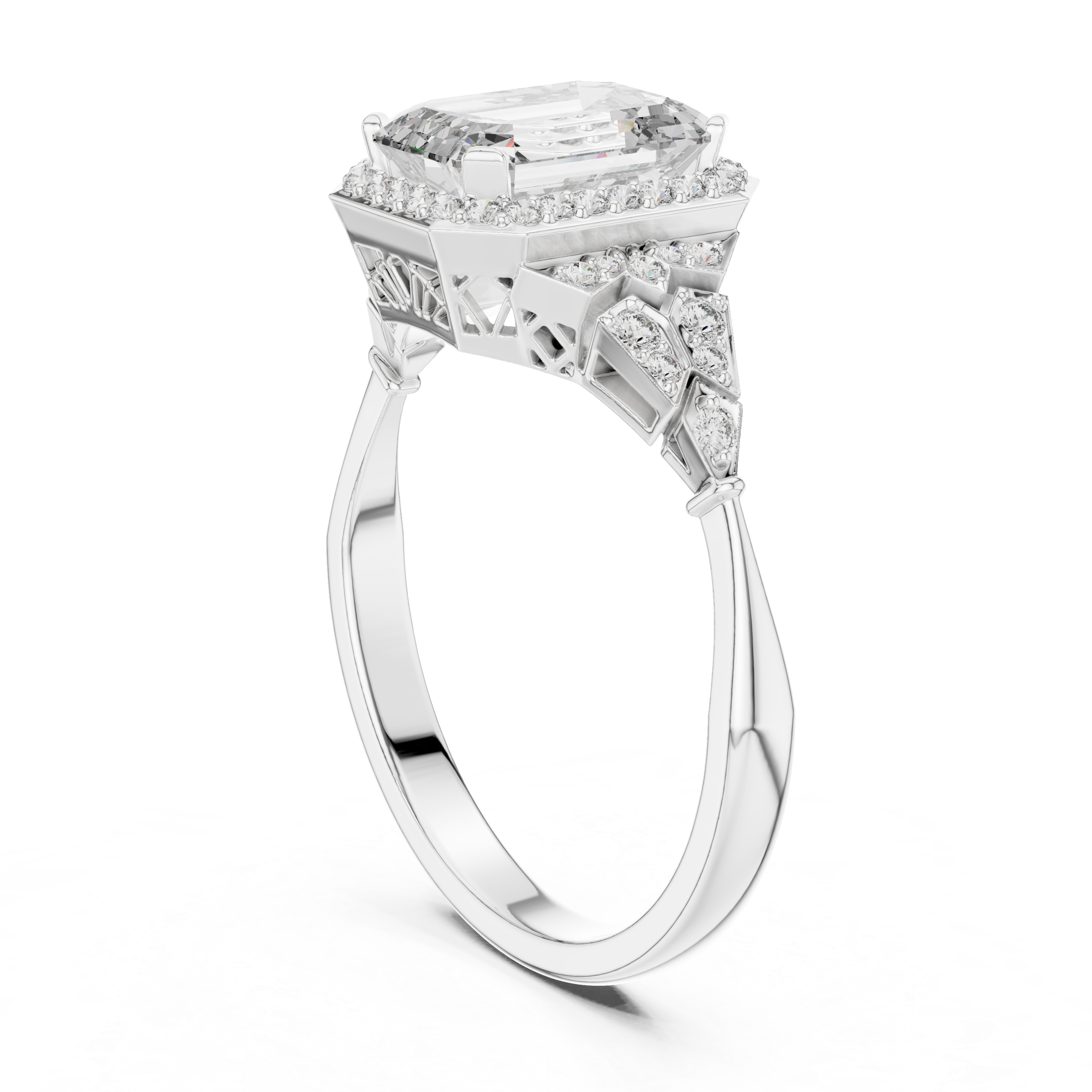 Emerald Cut Halo Diamond Ring