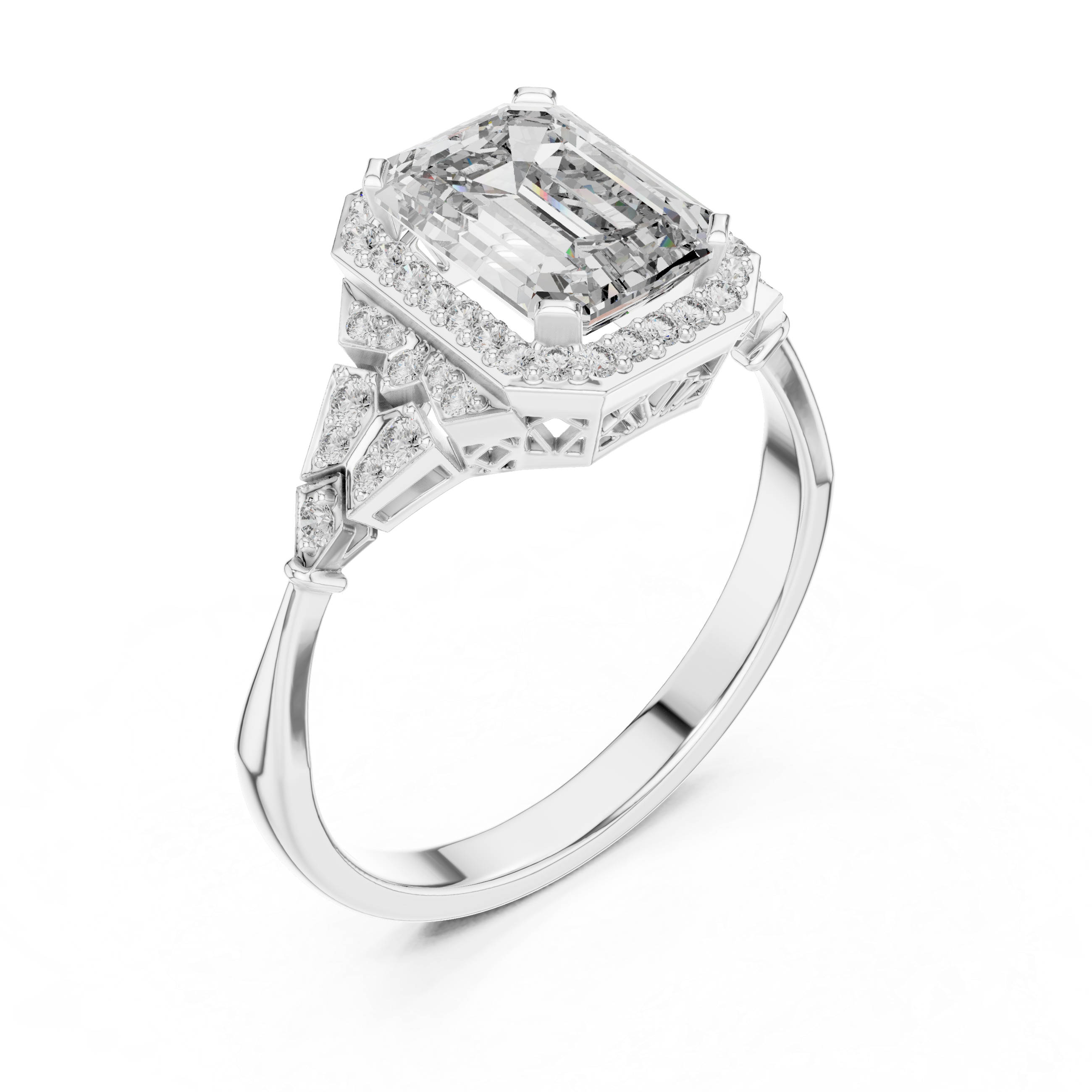 Emerald Cut Halo Diamond Ring