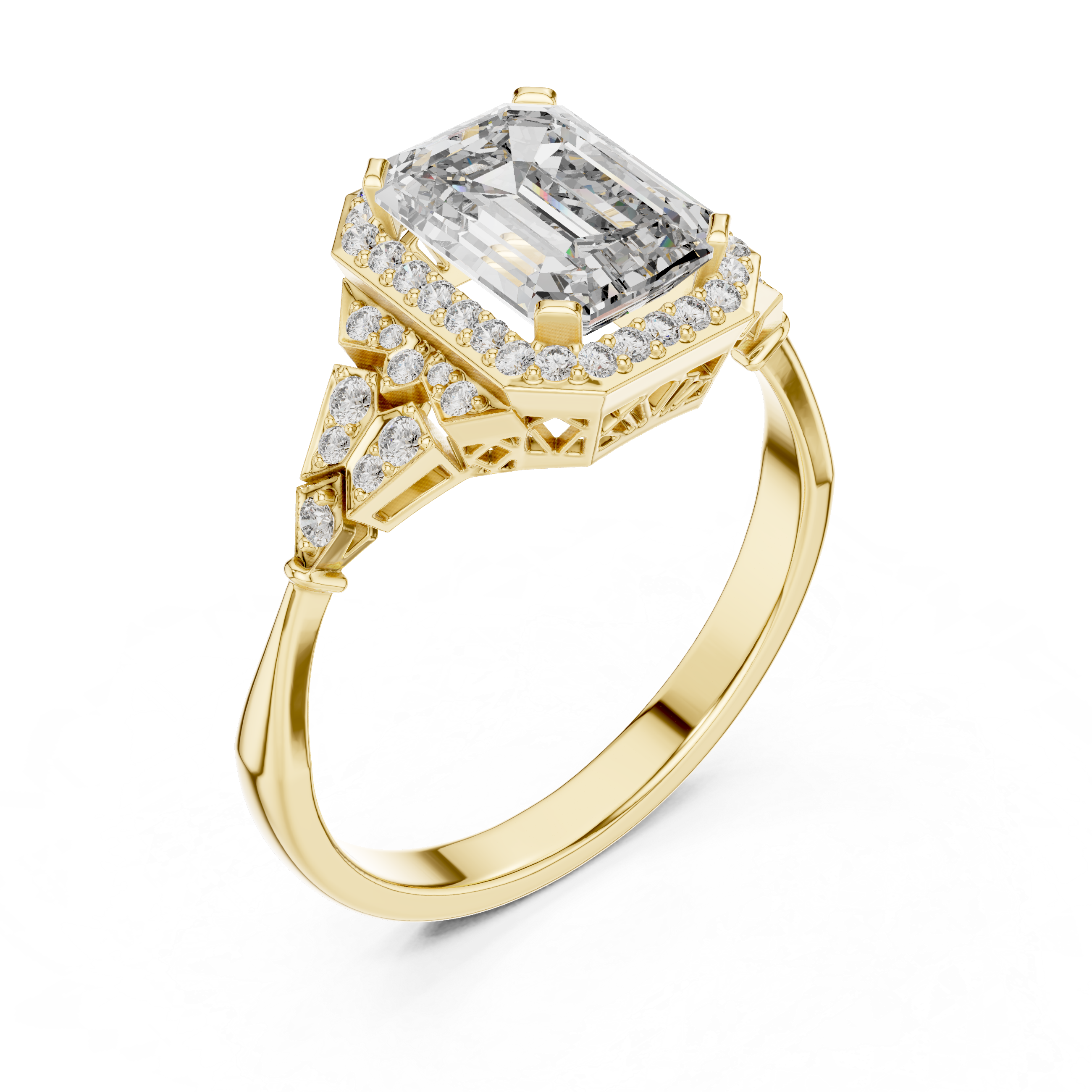 Emerald Cut Halo Diamond Ring