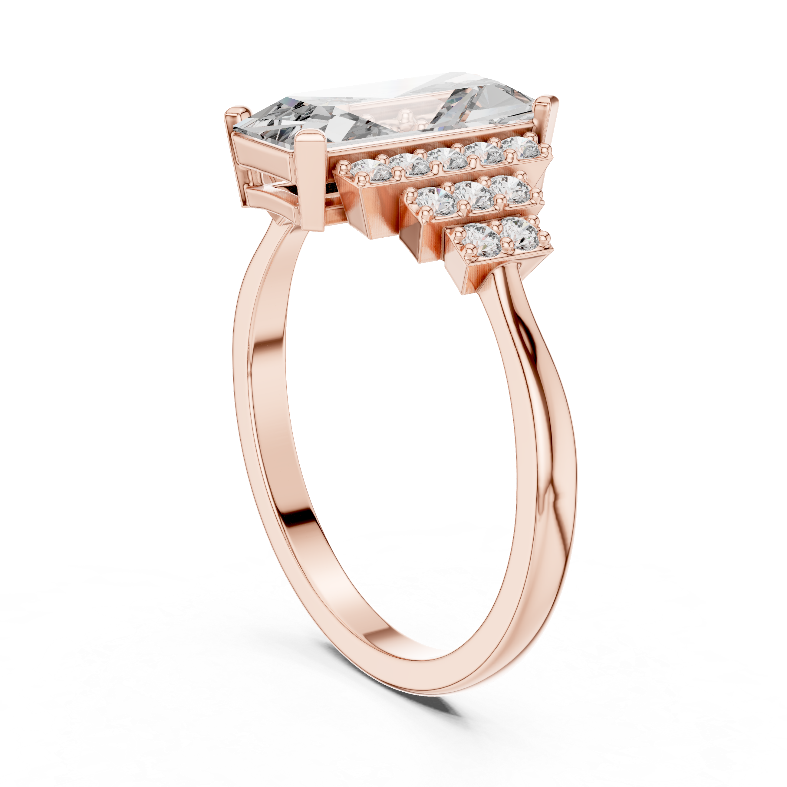 Baguette-Cut Diamond Ring with Tiered Accent Stones