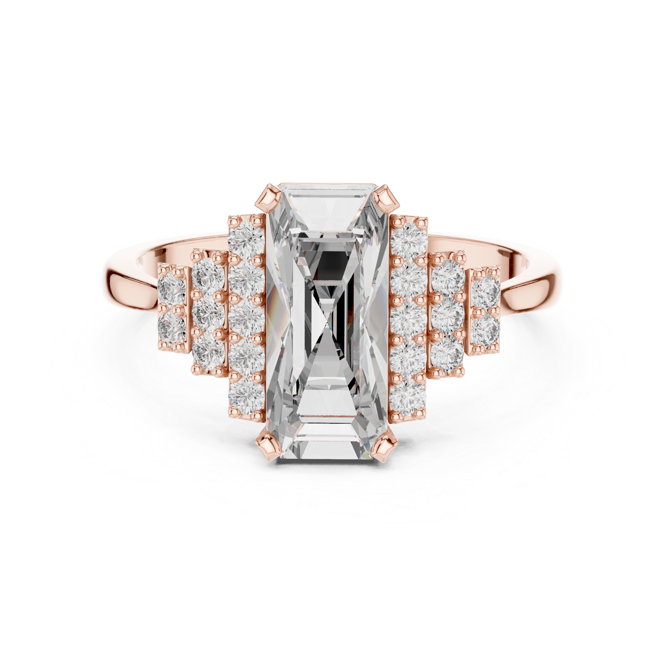 Baguette-Cut Diamond Ring with Tiered Accent Stones