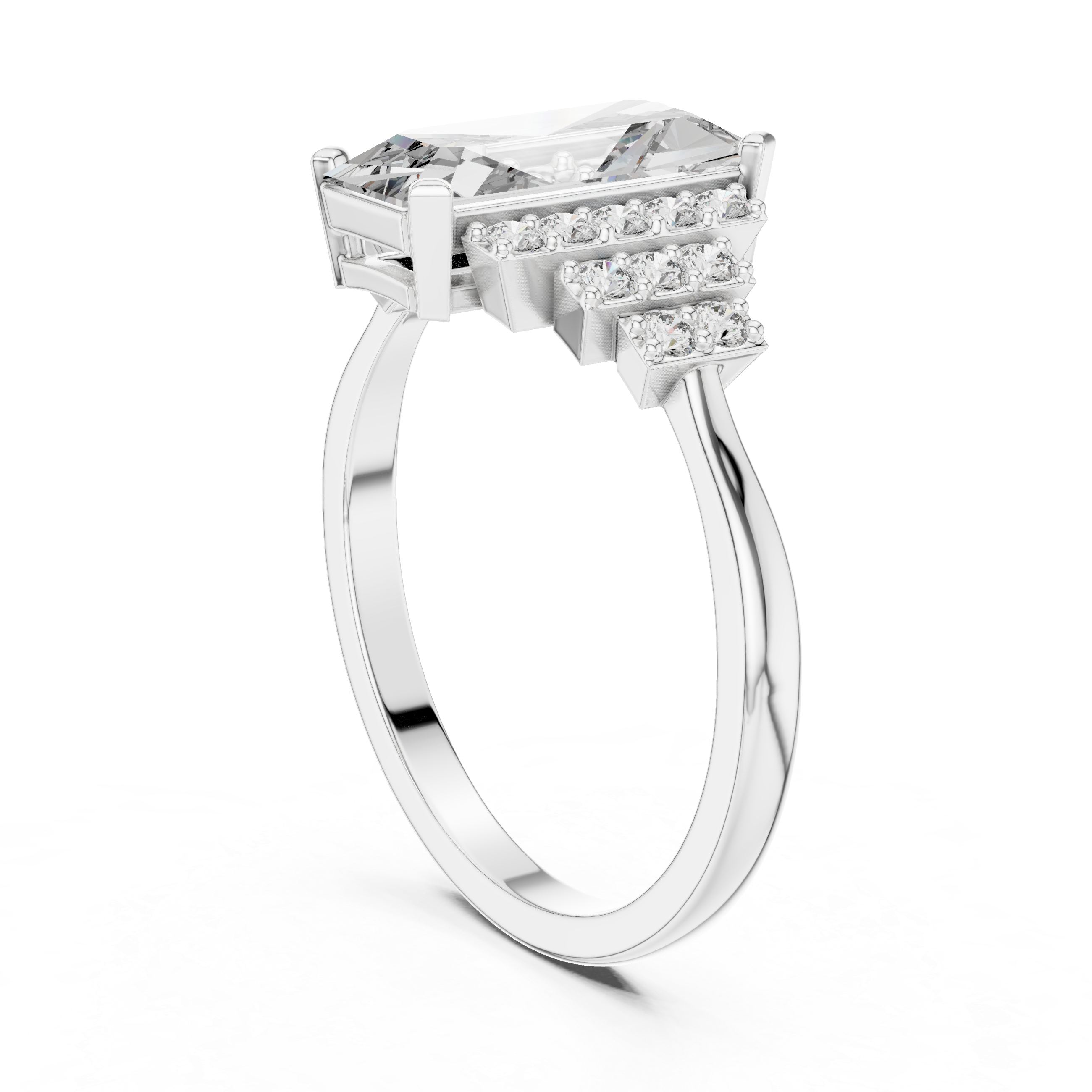 Baguette-Cut Diamond Ring with Tiered Accent Stones