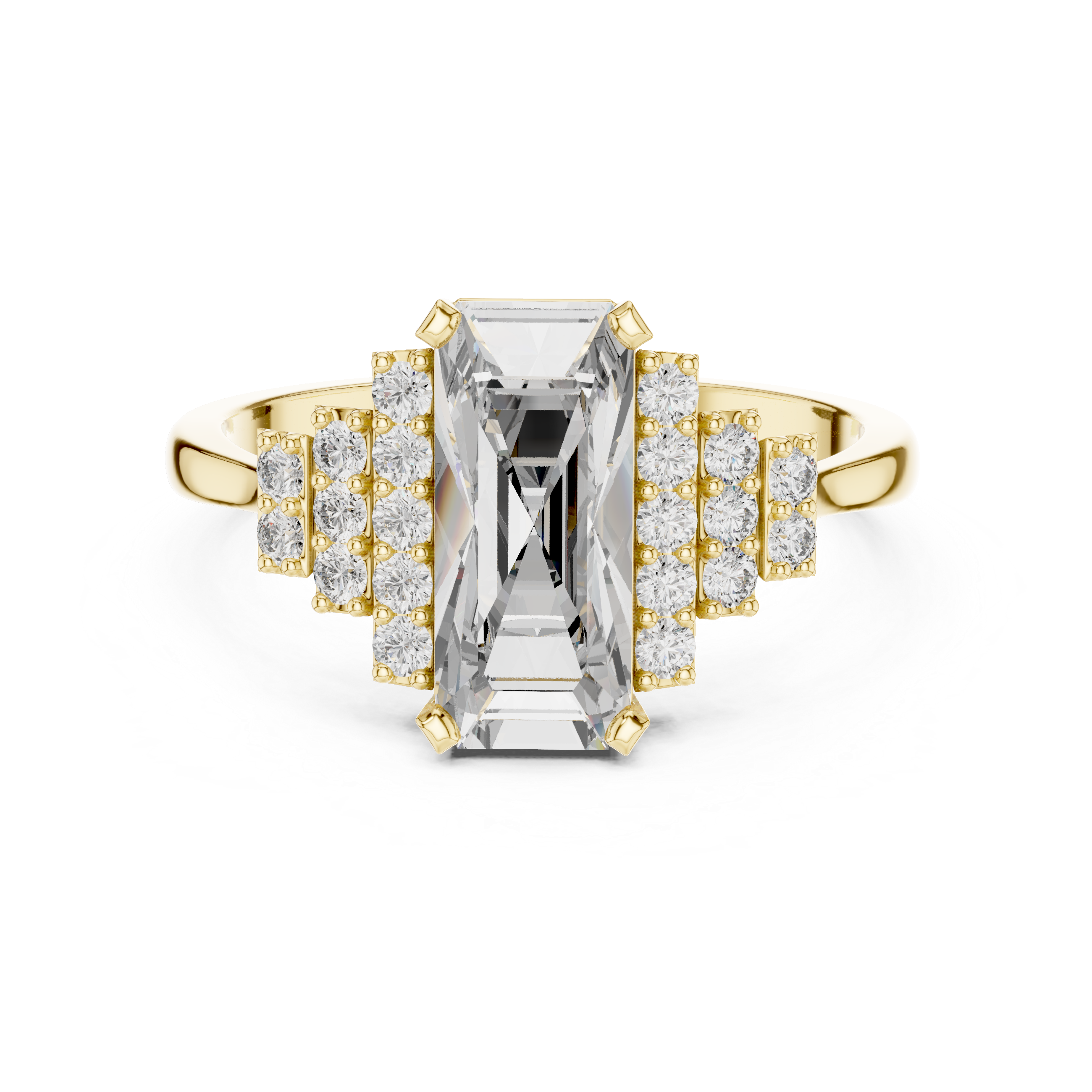 Baguette-Cut Diamond Ring with Tiered Accent Stones