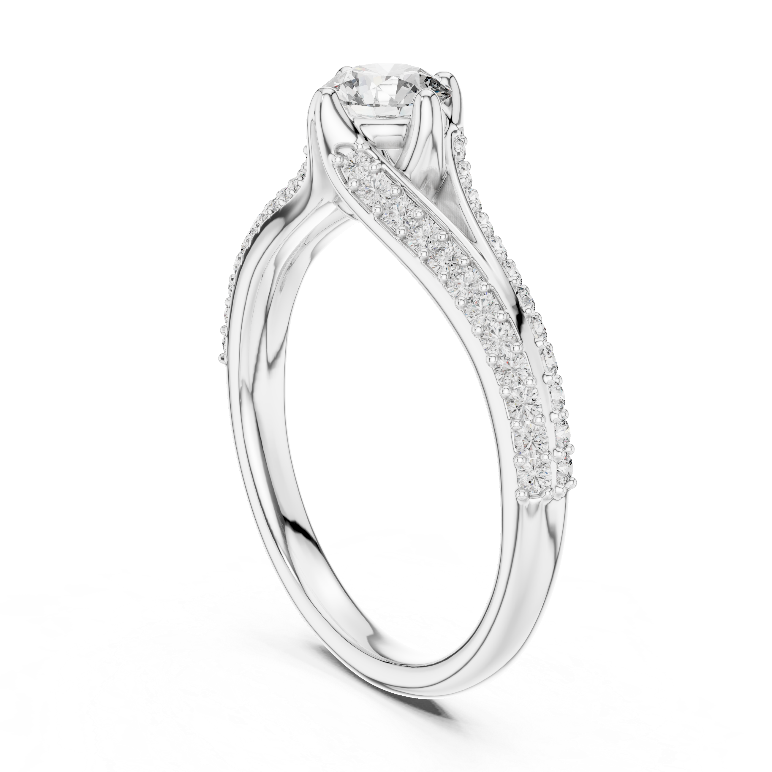 Solitaire Ring with Pave Diamond Split Shank