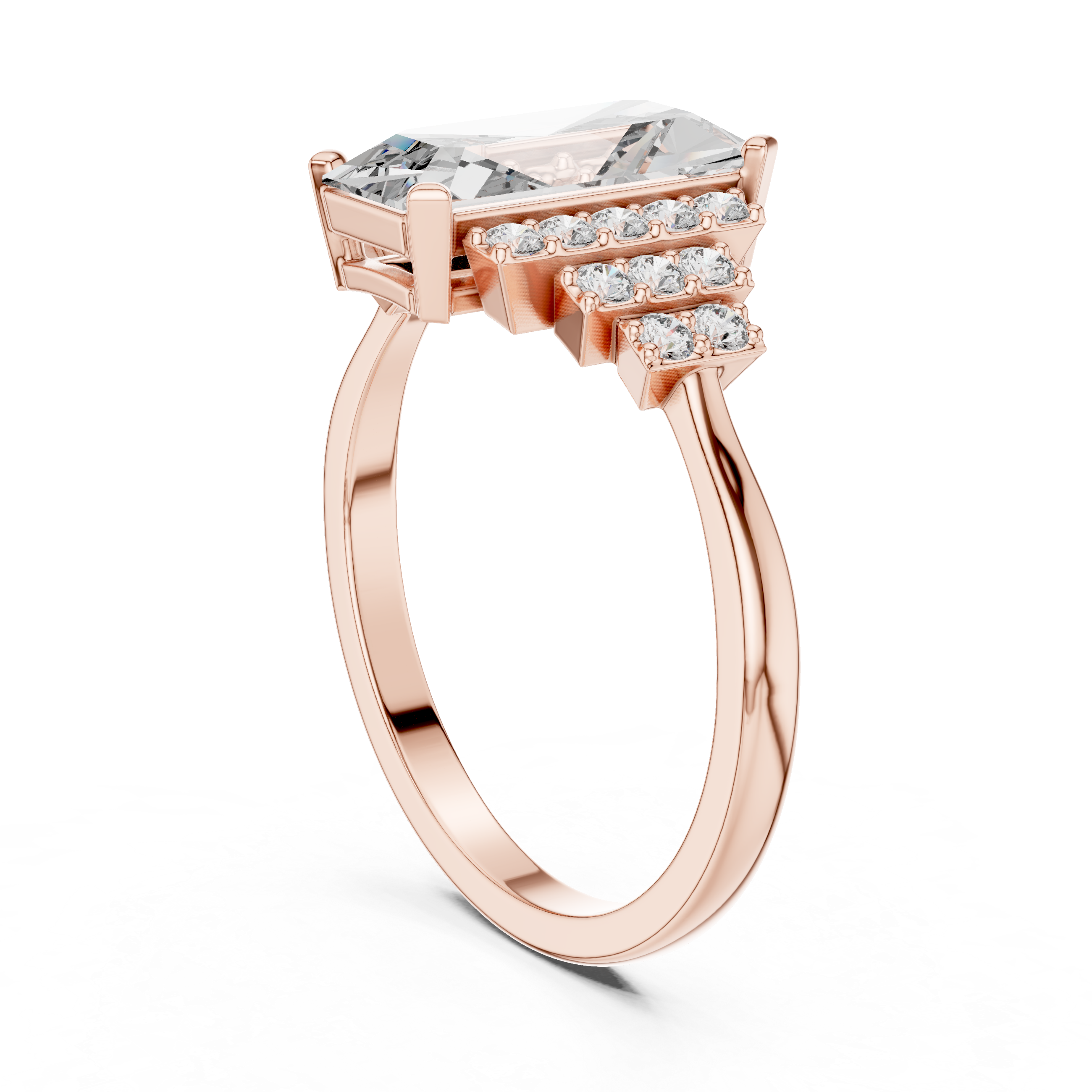 Baguette-Cut Statement Ring with Triple Row Diamond Accents