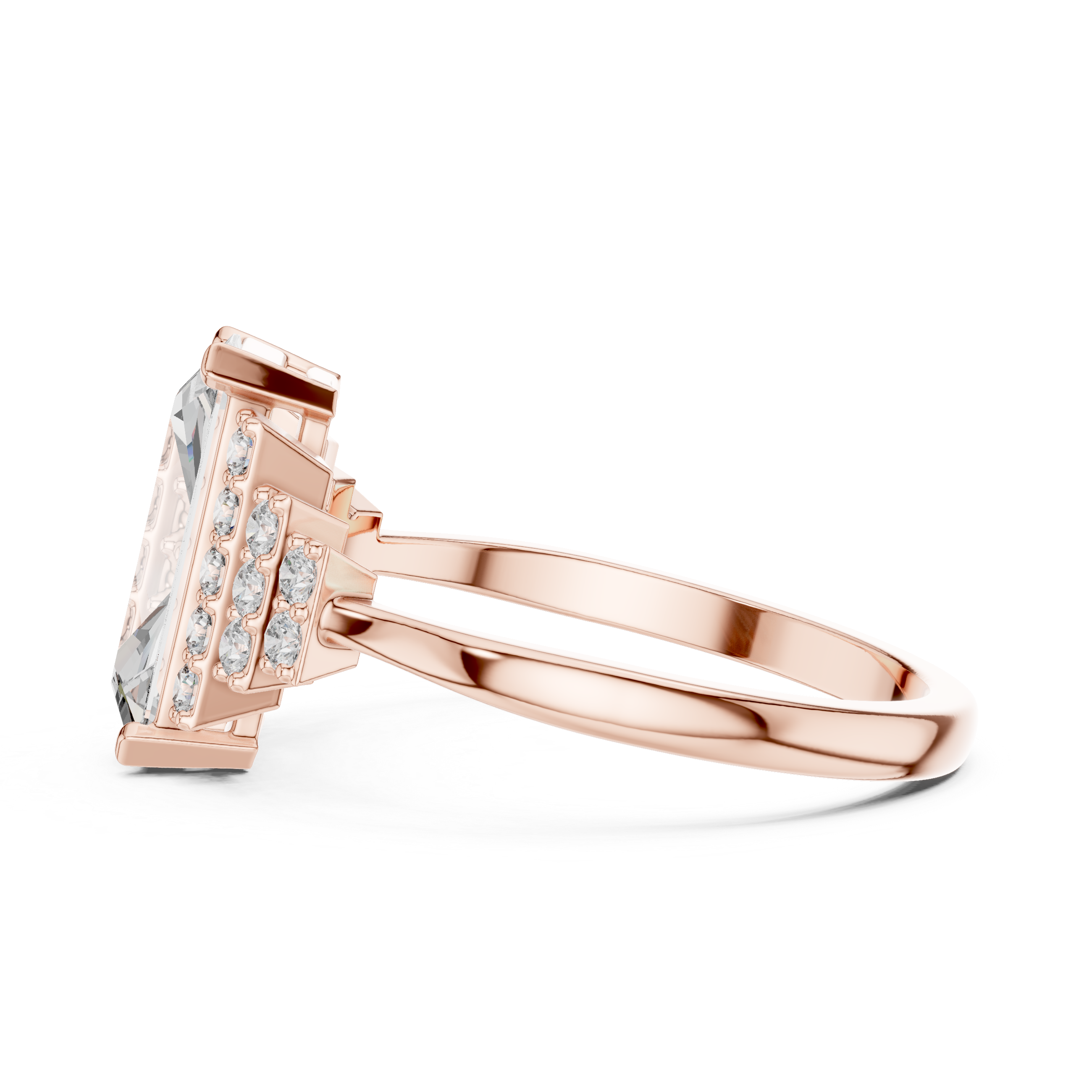 Baguette-Cut Statement Ring with Triple Row Diamond Accents