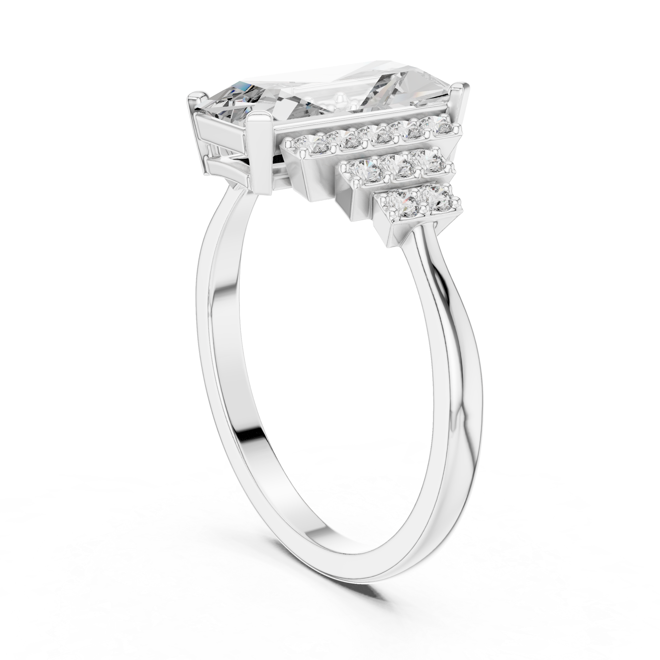 Baguette-Cut Statement Ring with Triple Row Diamond Accents