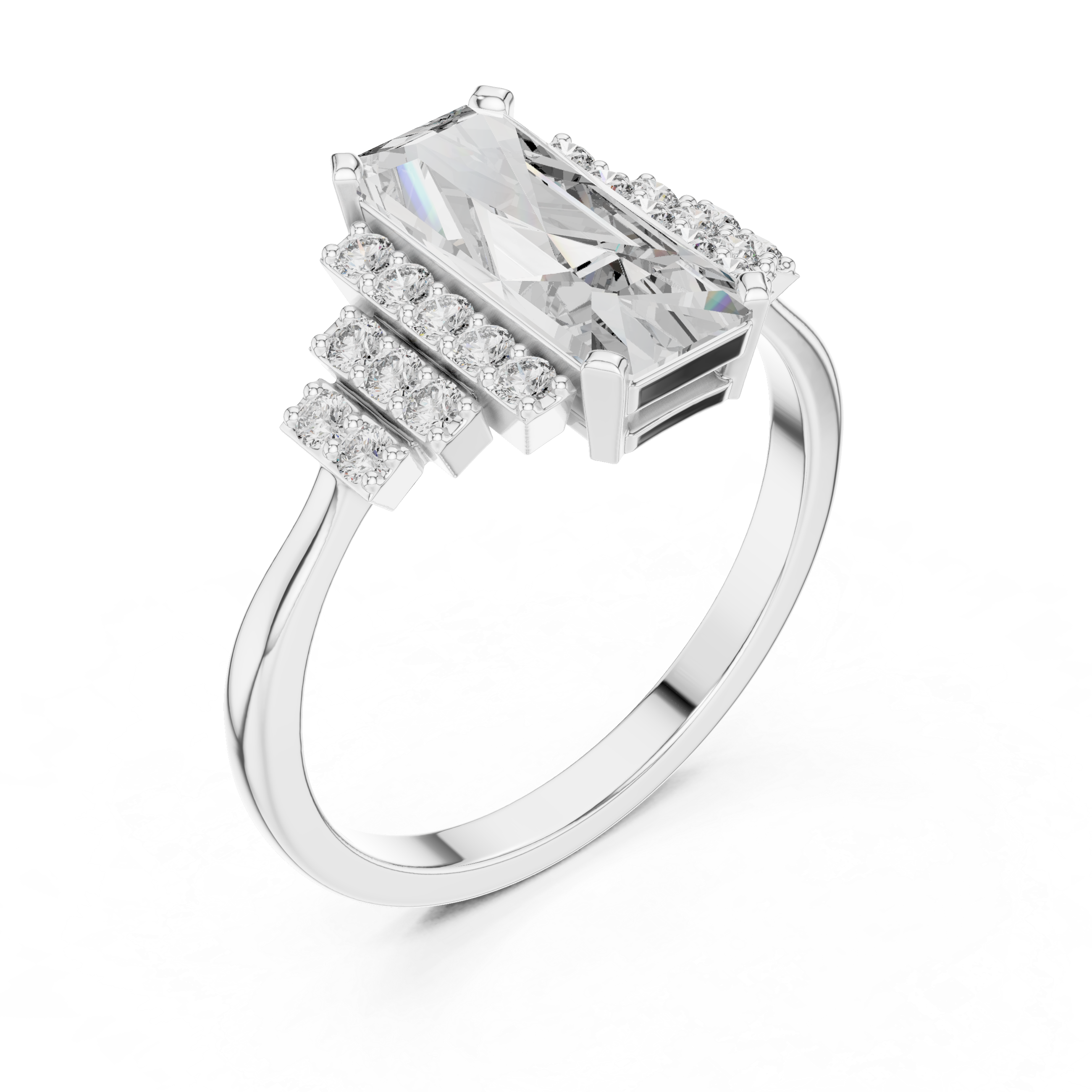 Baguette-Cut Statement Ring with Triple Row Diamond Accents