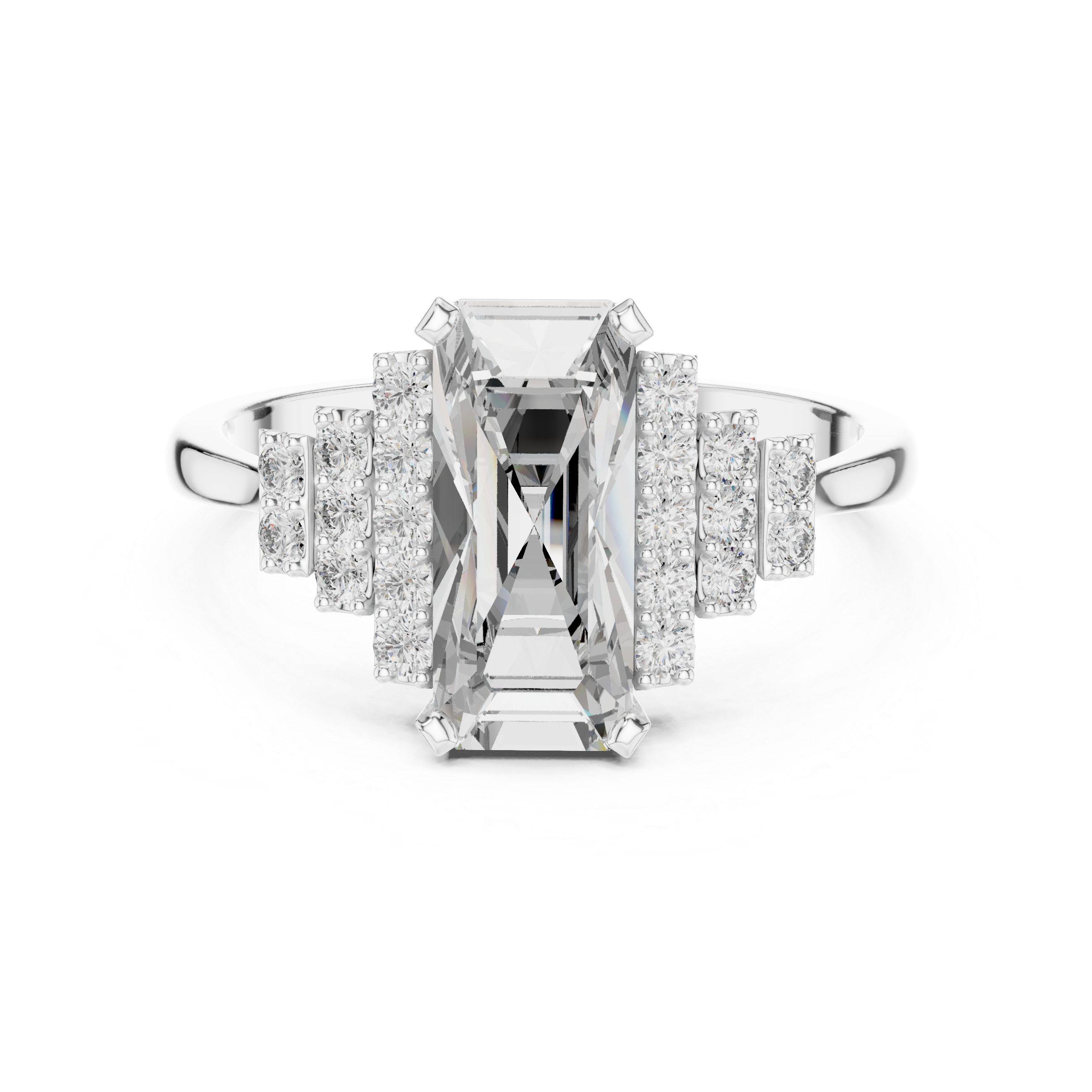 Baguette-Cut Statement Ring with Triple Row Diamond Accents