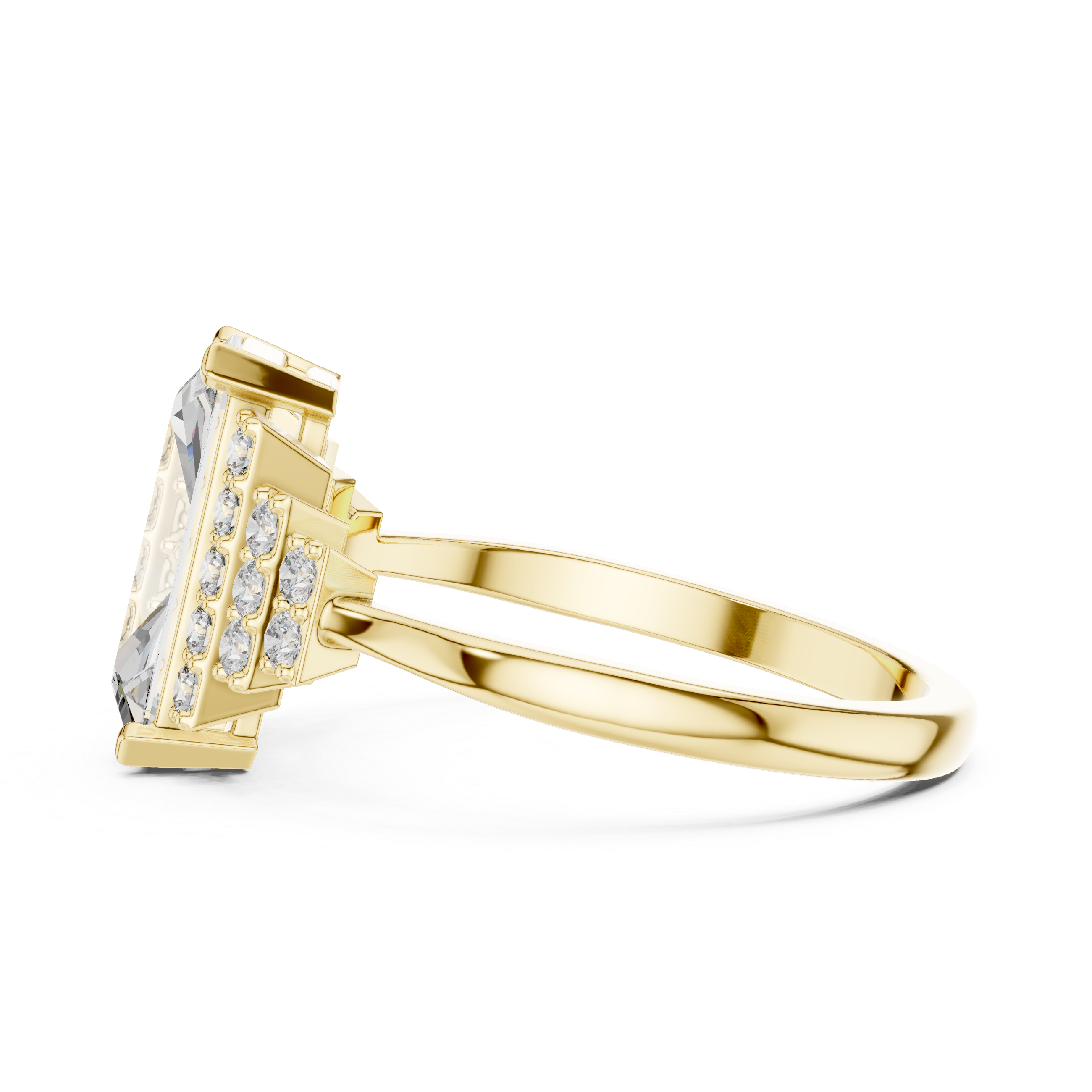 Baguette-Cut Statement Ring with Triple Row Diamond Accents