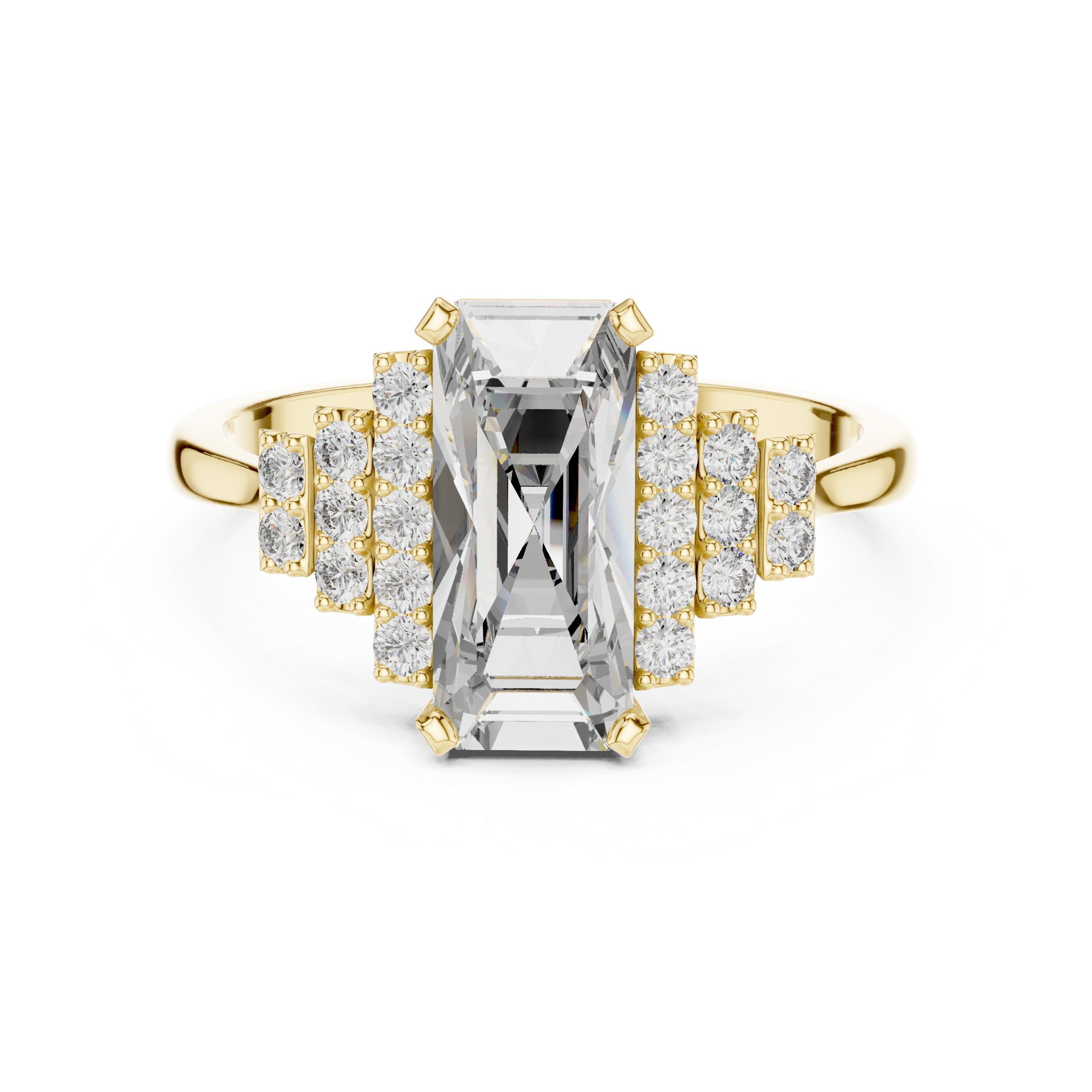 Baguette-Cut Statement Ring with Triple Row Diamond Accents