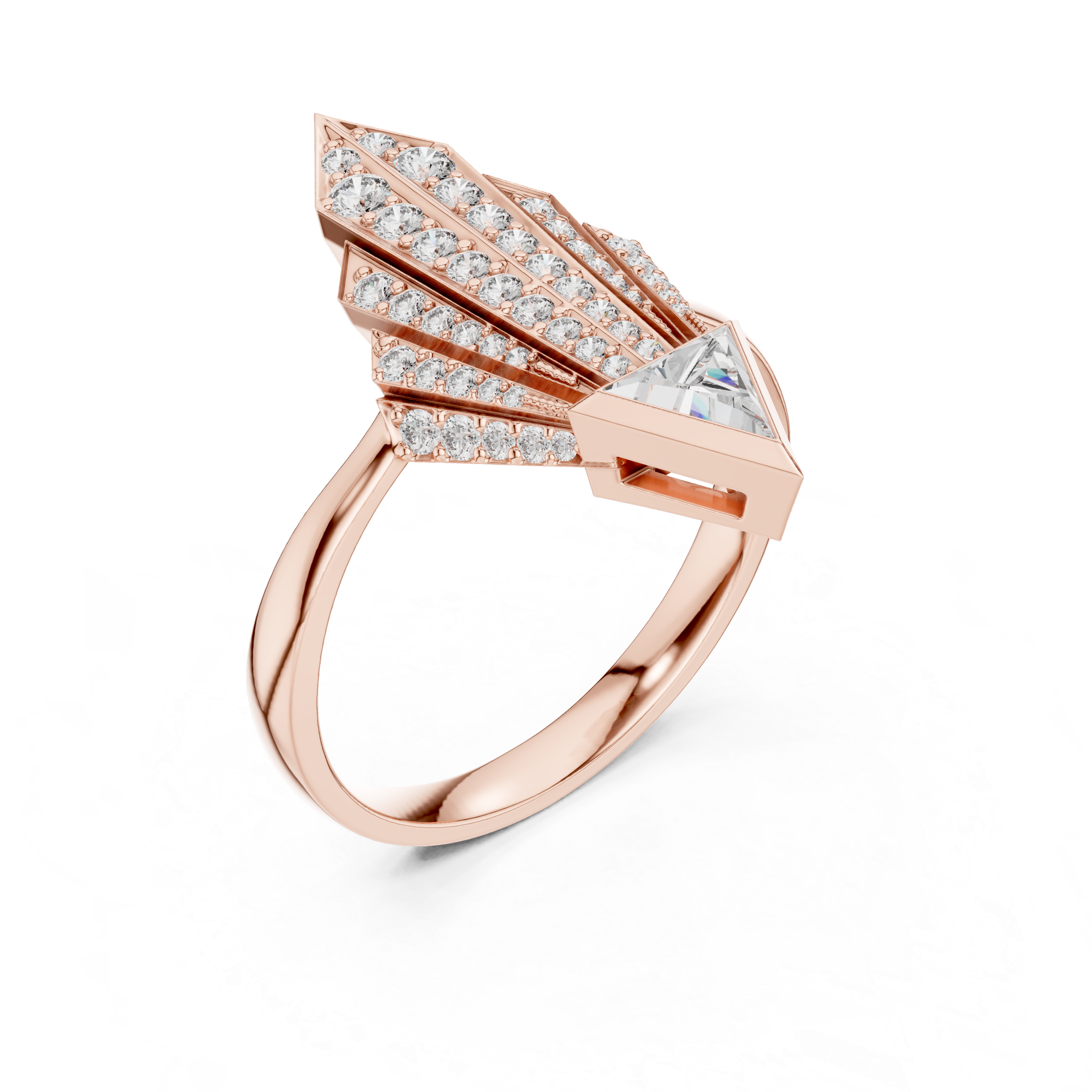 Art Deco-Inspired Ring with Trillion-Cut Center and Diamond Fan Detail