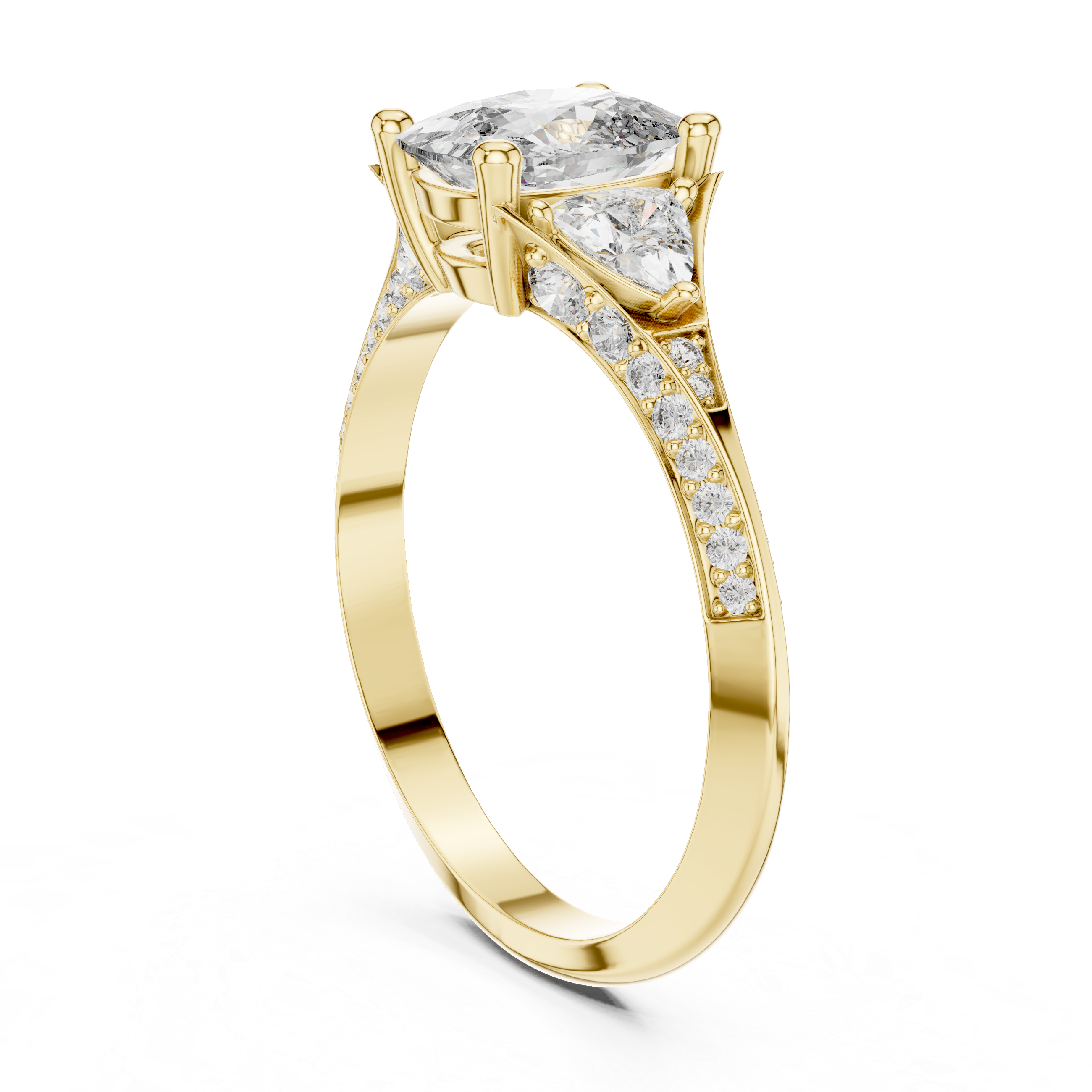 Oval-Cut Diamond Ring with Trillion Side Stones in Rose Gold