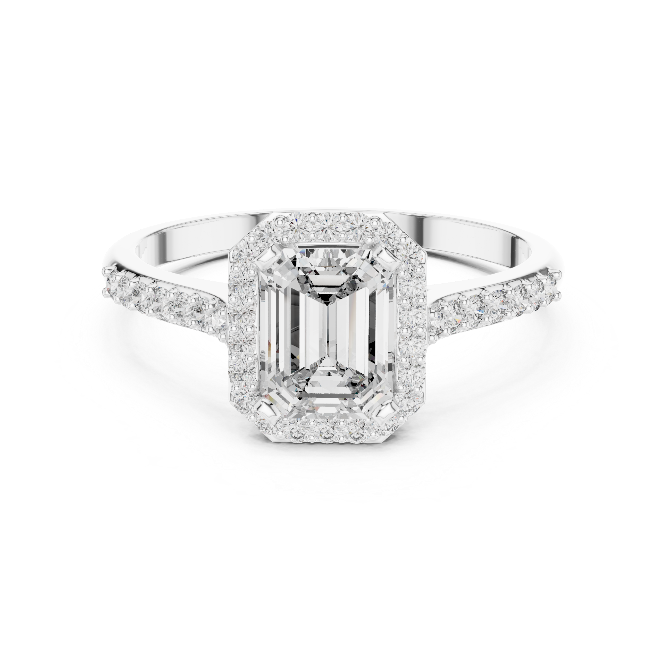 Timeless Halo: Emerald-Cut Diamond Ring