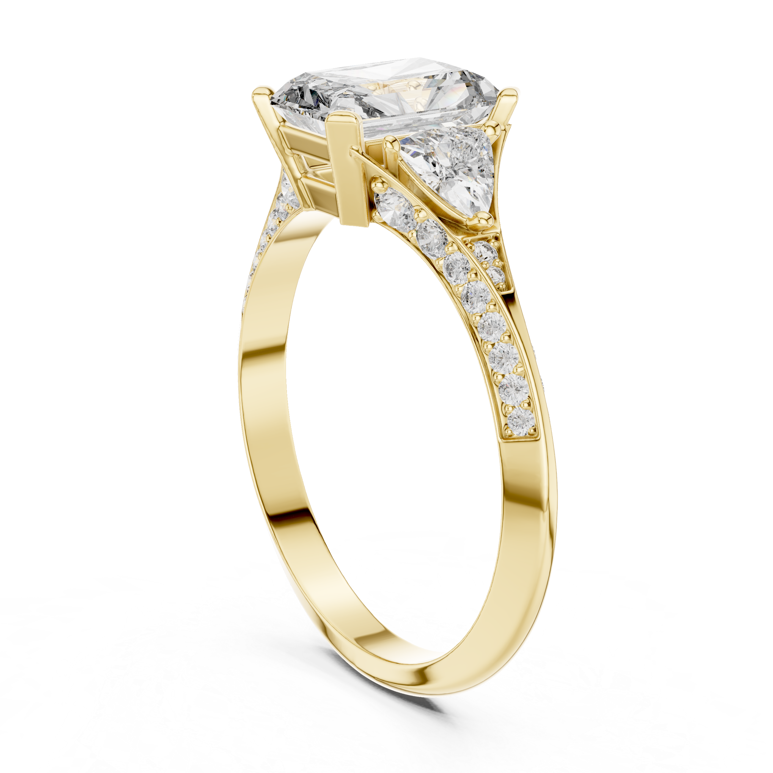 Radiant-Cut Center Ring with Trillion Side Stones and Pav?Band