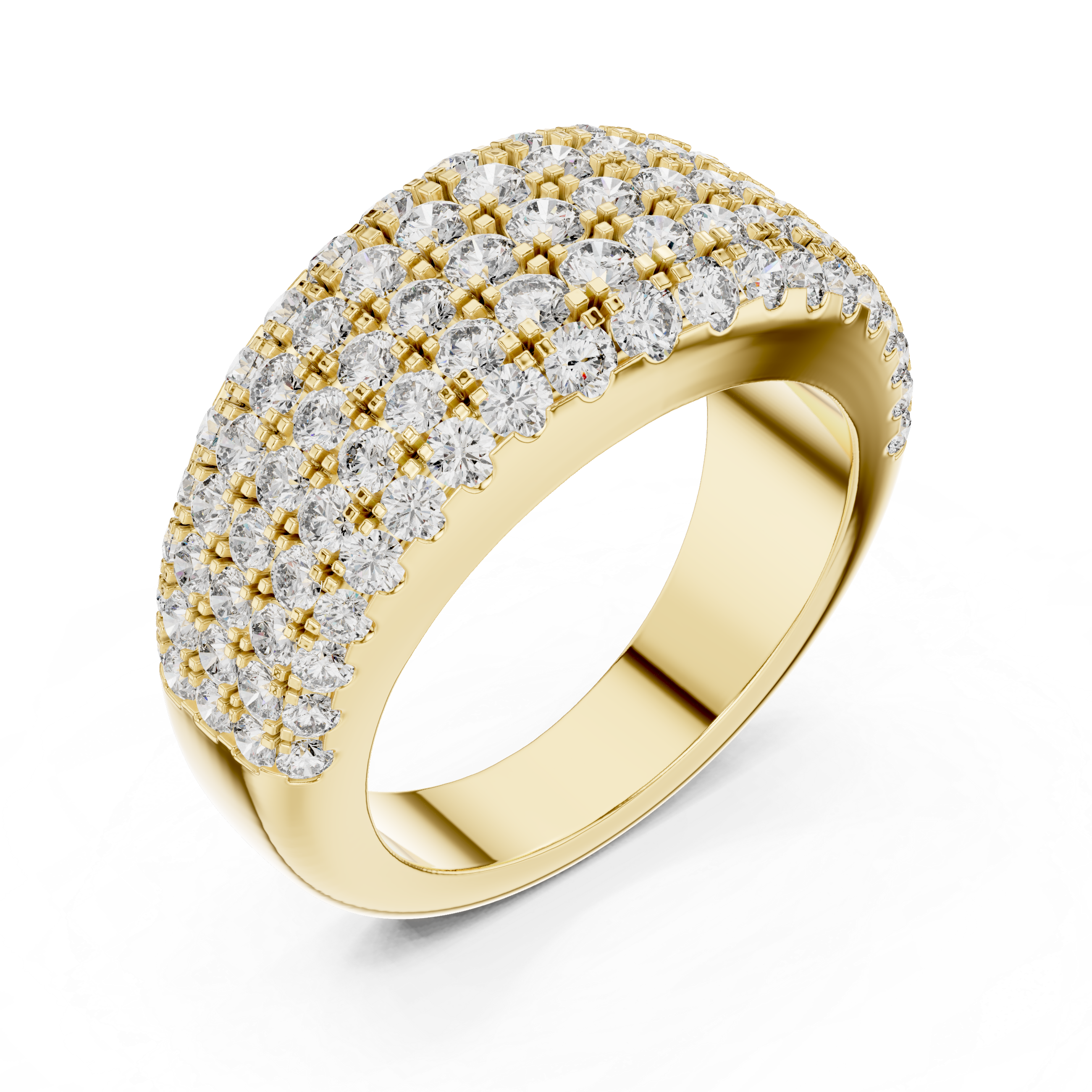 A dazzling rose gold ring adorned with rows of sparkling diamonds for a bold, elegant statement.