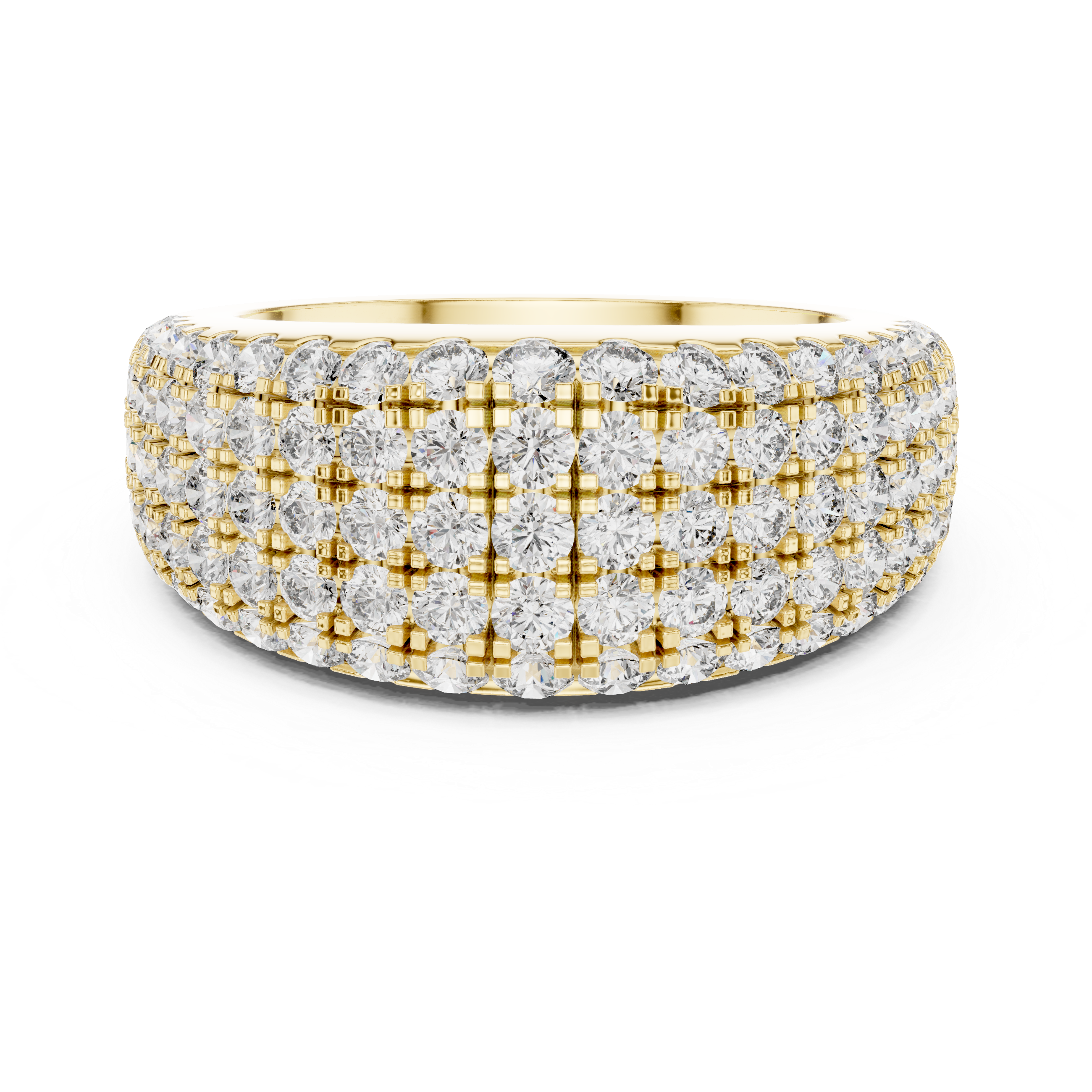 A dazzling rose gold ring adorned with rows of sparkling diamonds for a bold, elegant statement.