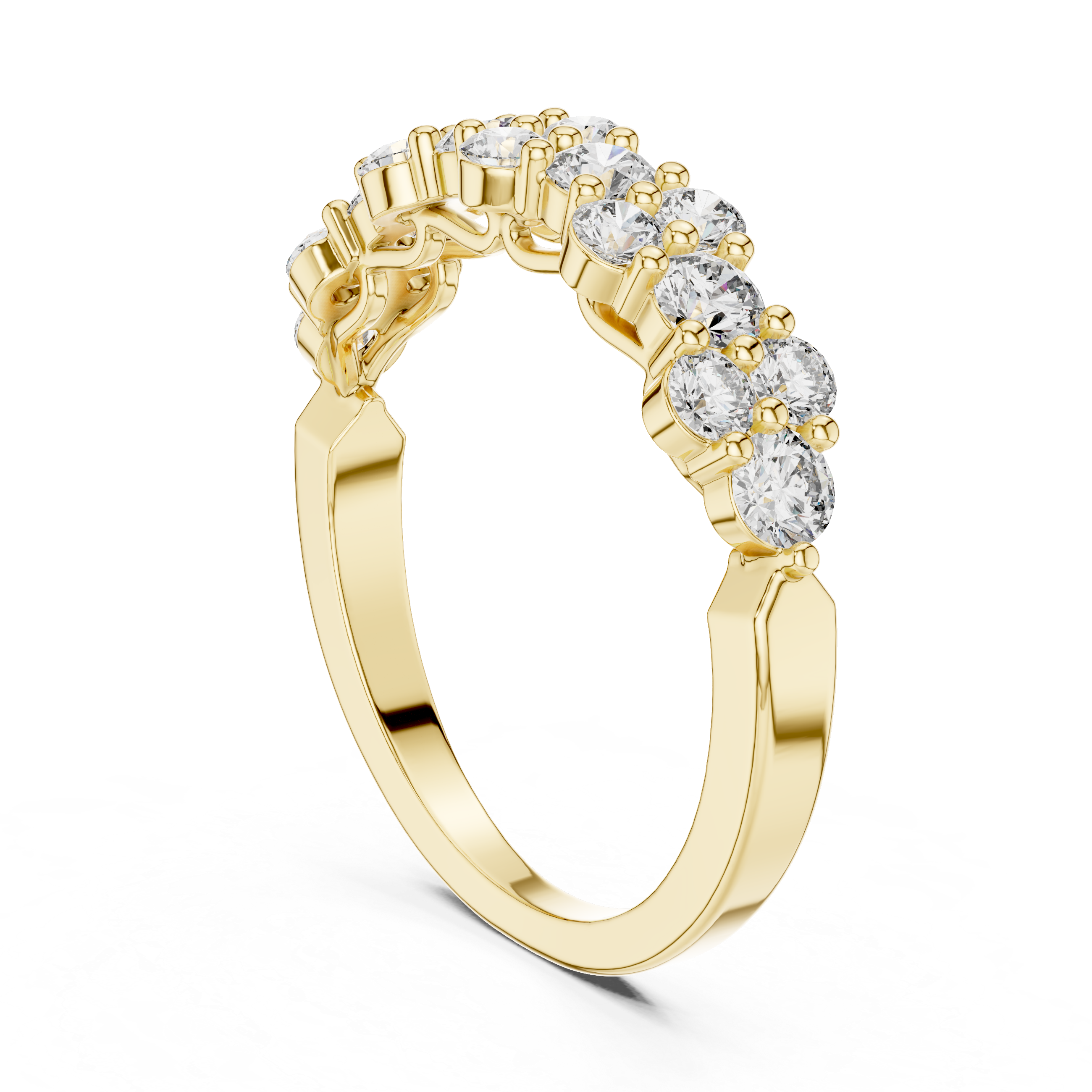 Elegant Double Row Diamond Gold Band Ring