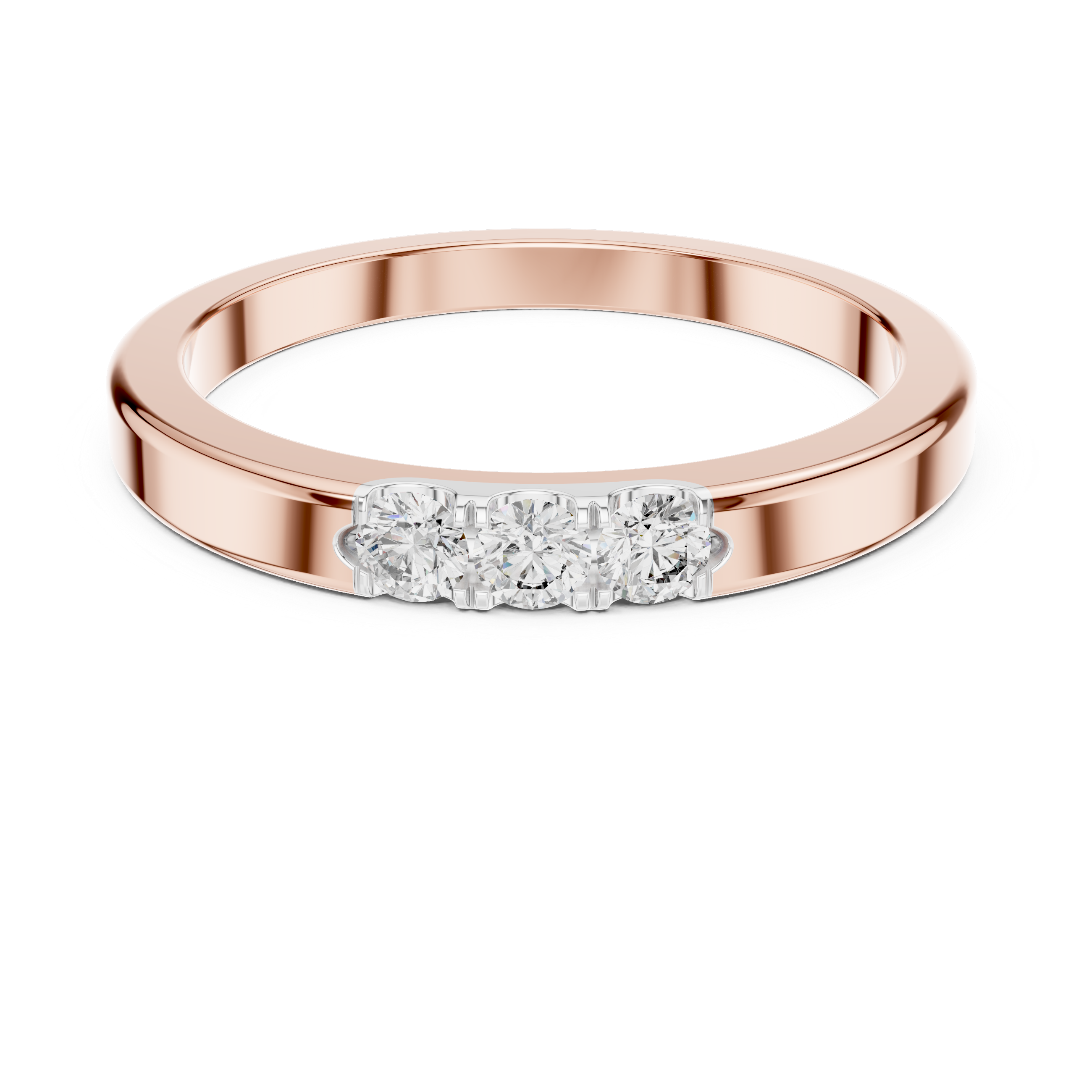 Band ring with a minimalist trio of small diamonds set on top.