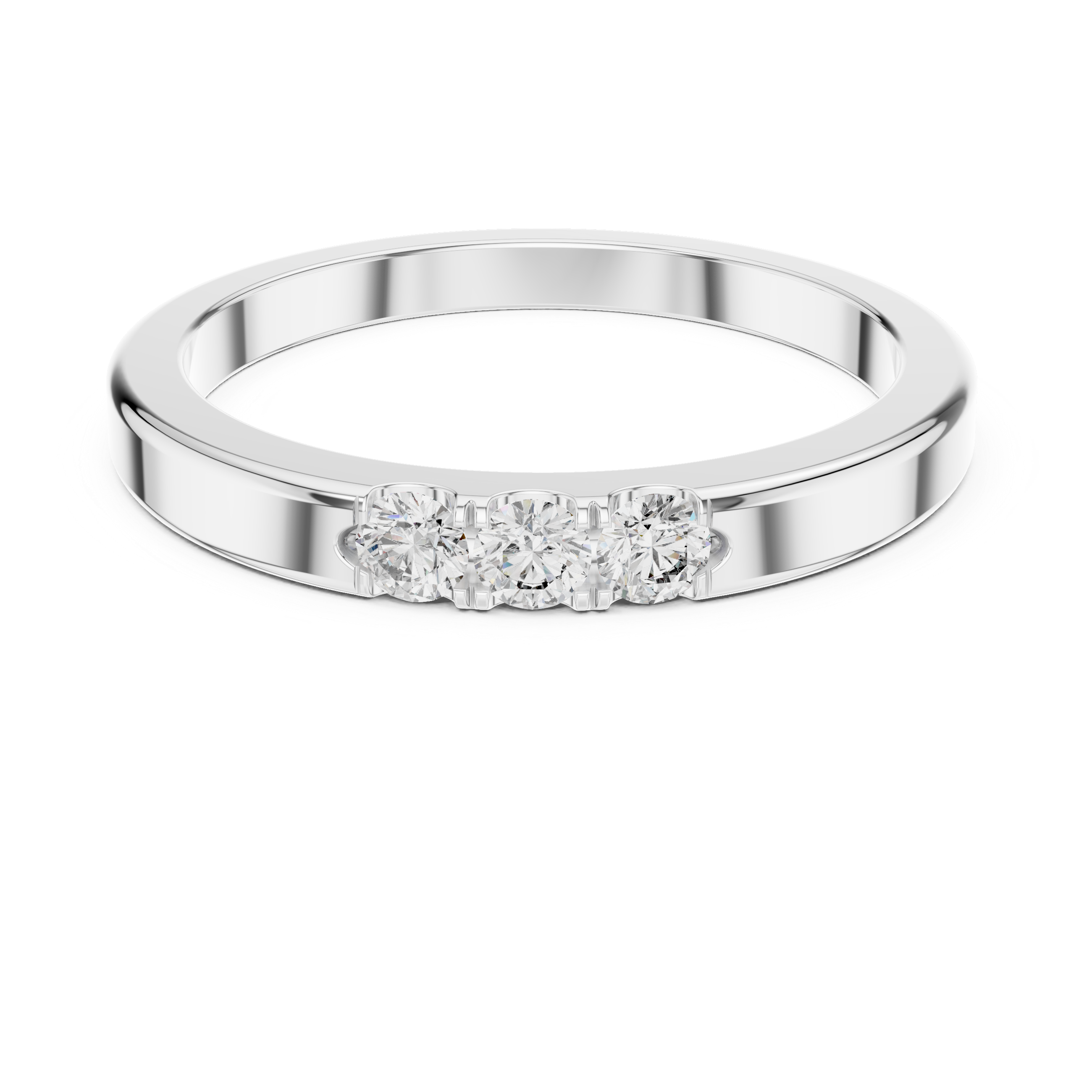 Band ring with a minimalist trio of small diamonds set on top.