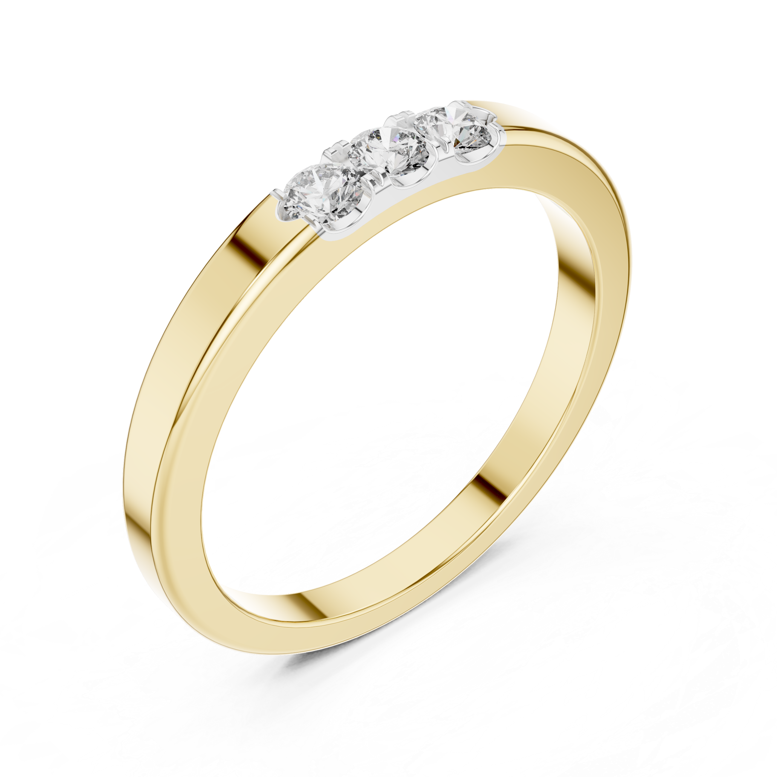 Band ring with a minimalist trio of small diamonds set on top.