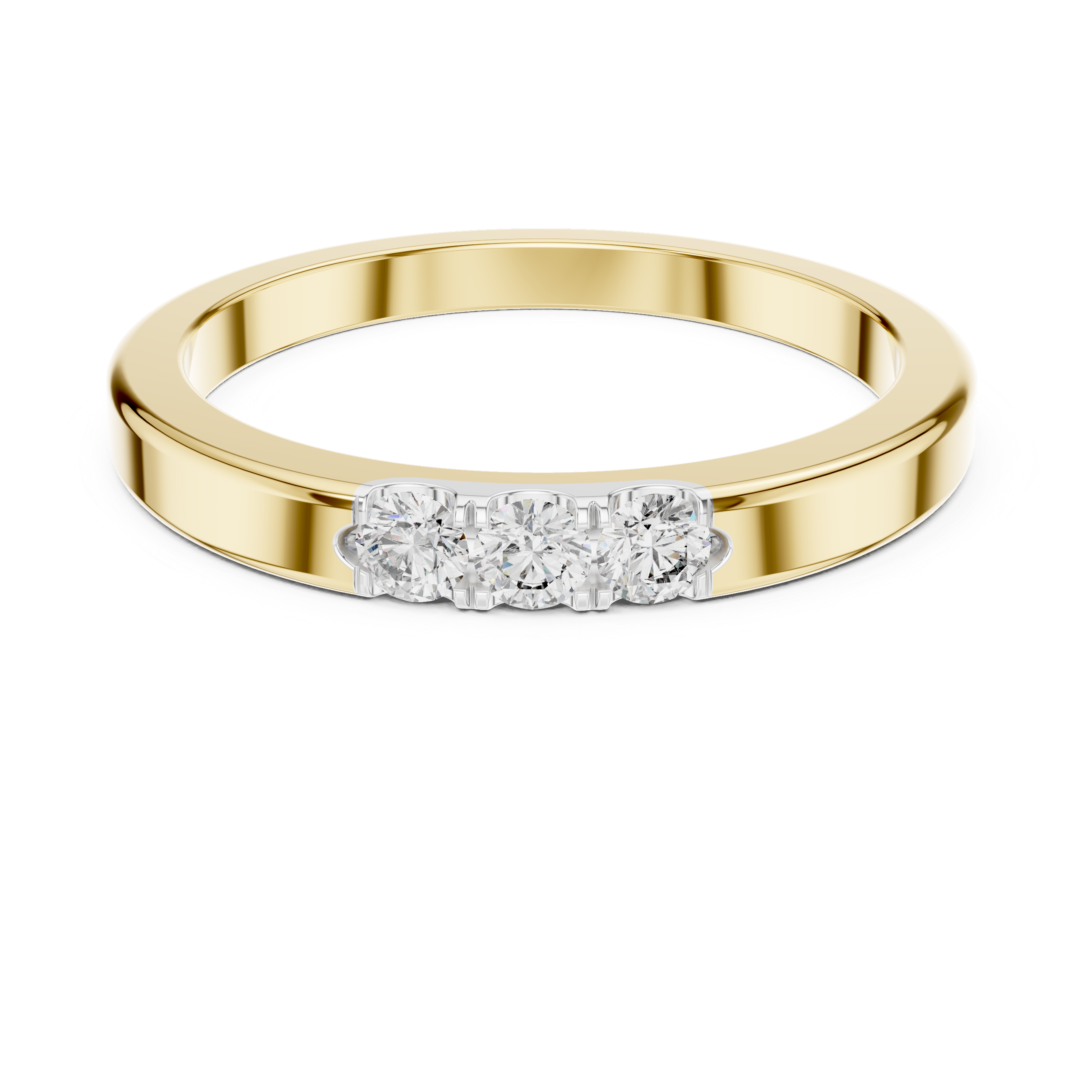 Band ring with a minimalist trio of small diamonds set on top.